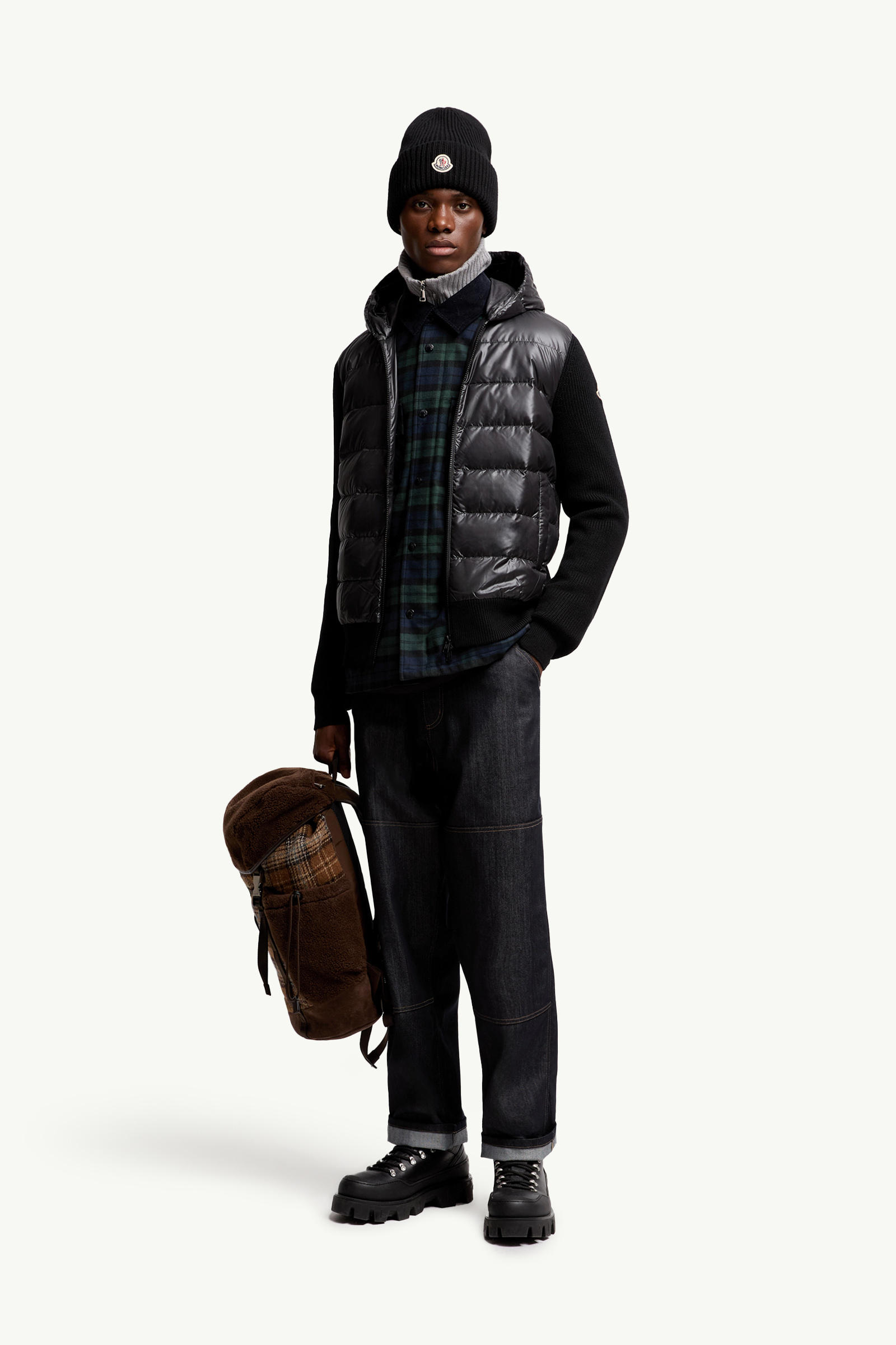 Padded Wool Zip-Up Hoodie Men Black Moncler 0