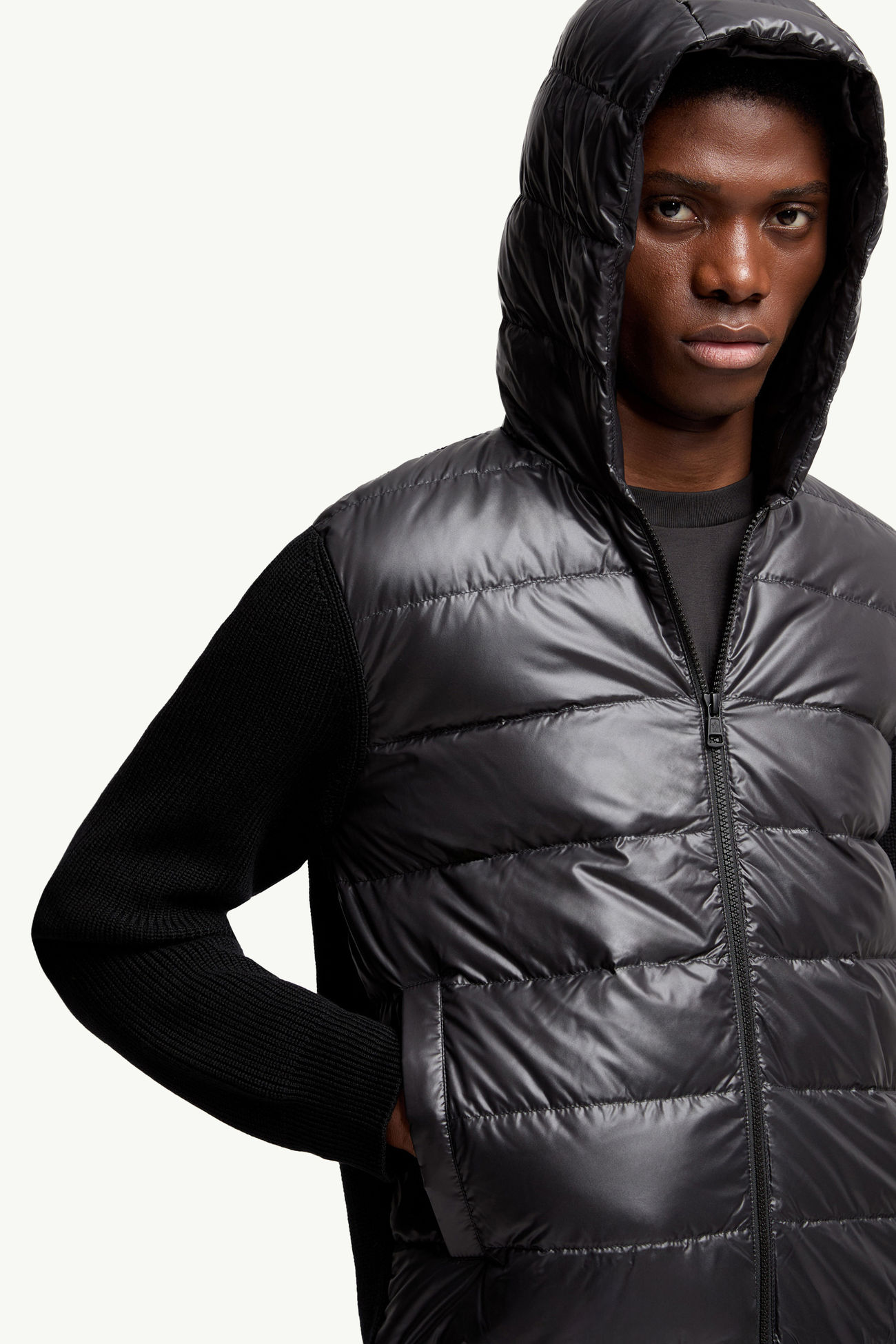 夾層羊毛拉鏈連帽衫 男士 黑色 Moncler 5