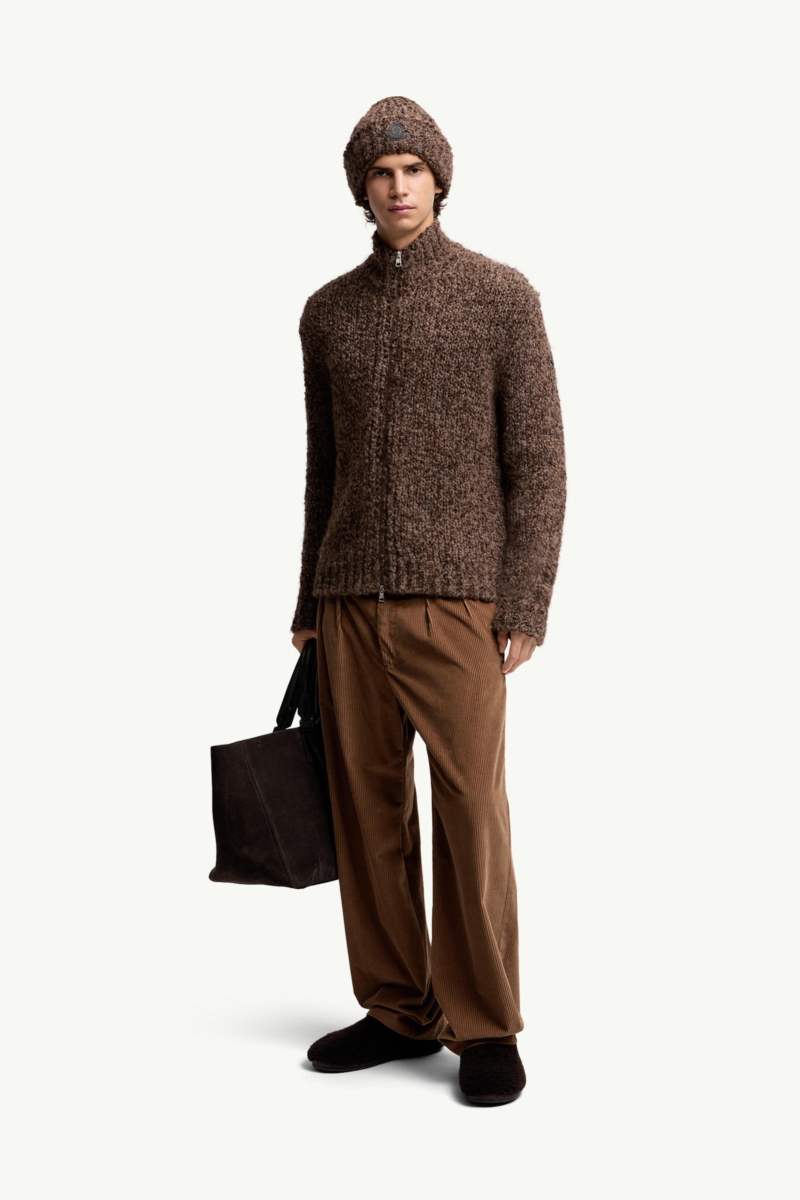 Wool & Alpaca Zip-Up Cardigan Men Brown Moncler 0