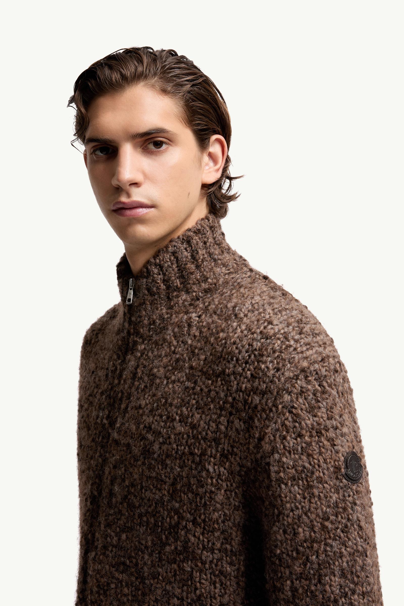 Wool & Alpaca Zip-Up Cardigan Men Brown Moncler 1