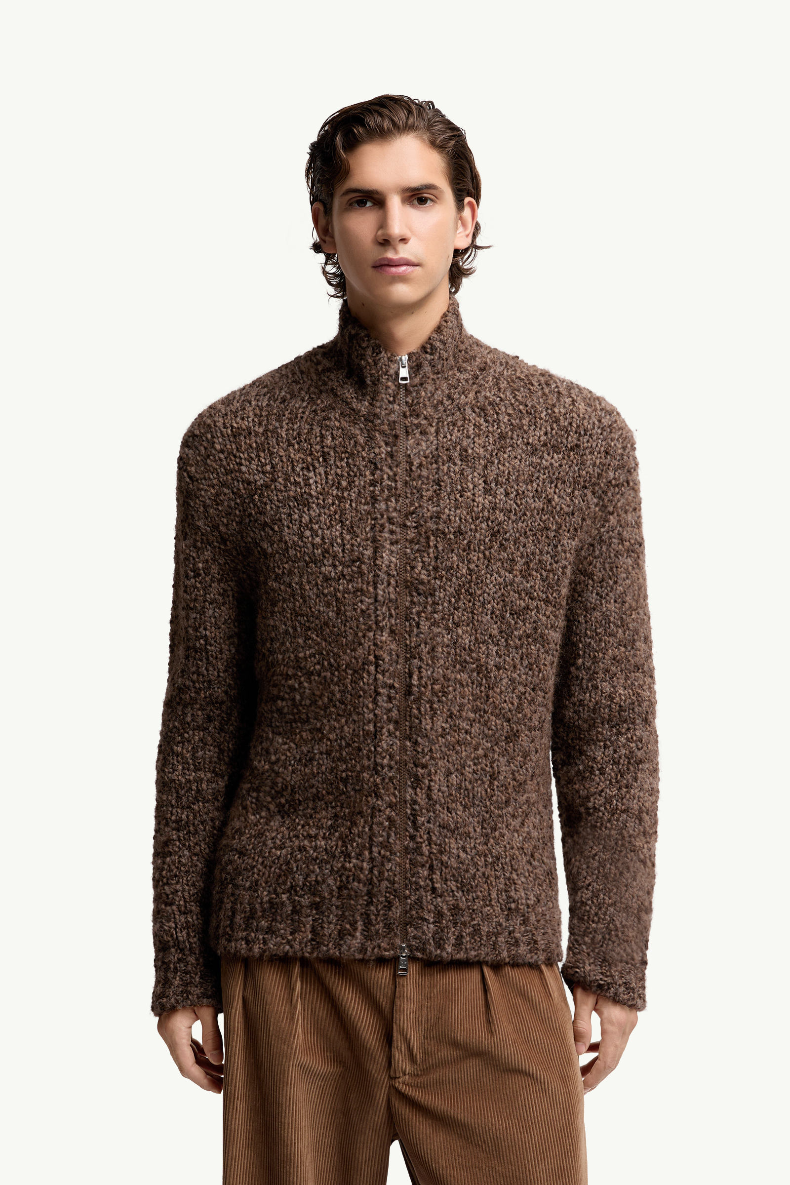 Wool & Alpaca Zip-Up Cardigan Men Brown Moncler 3