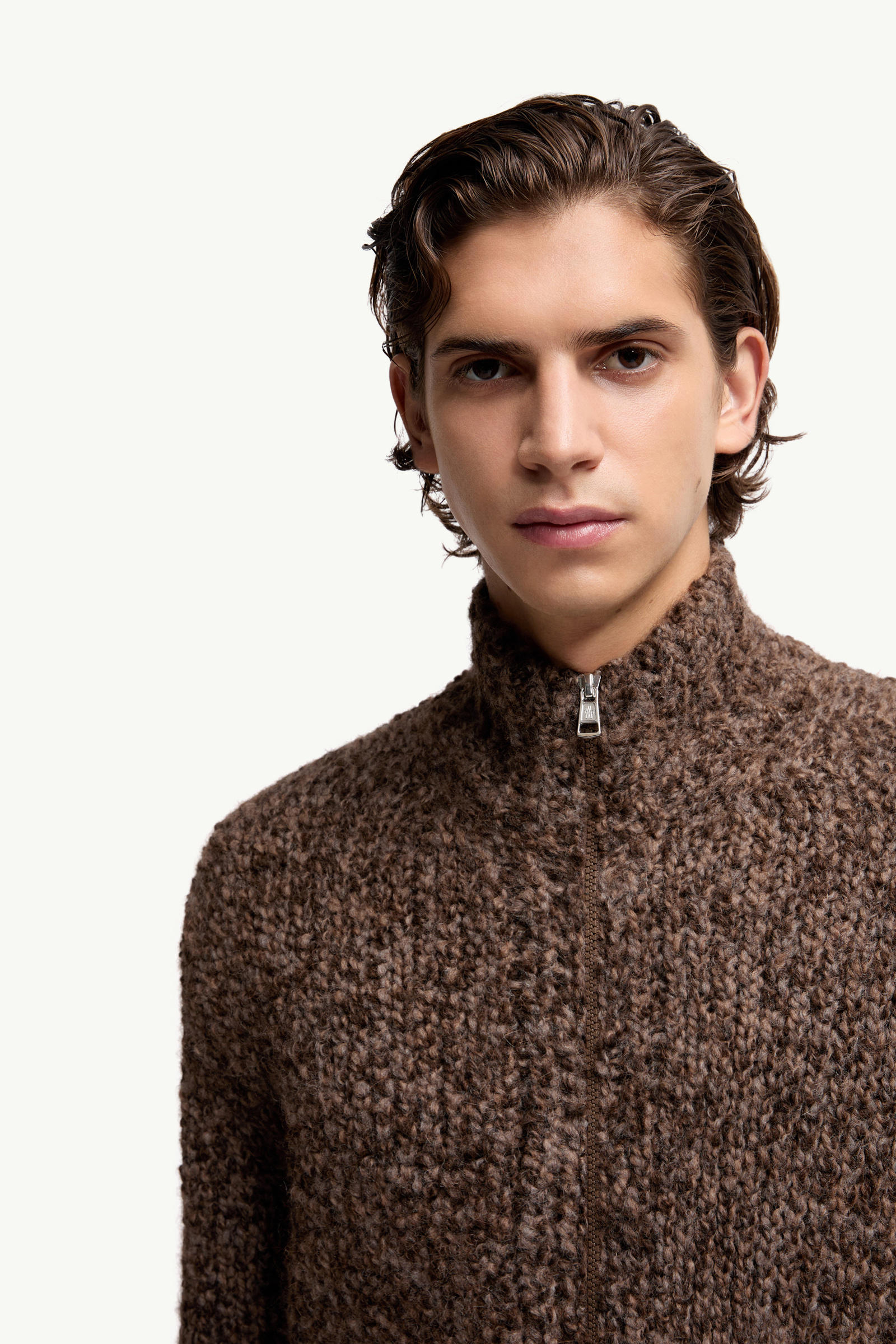 Wool & Alpaca Zip-Up Cardigan Men Brown Moncler 5
