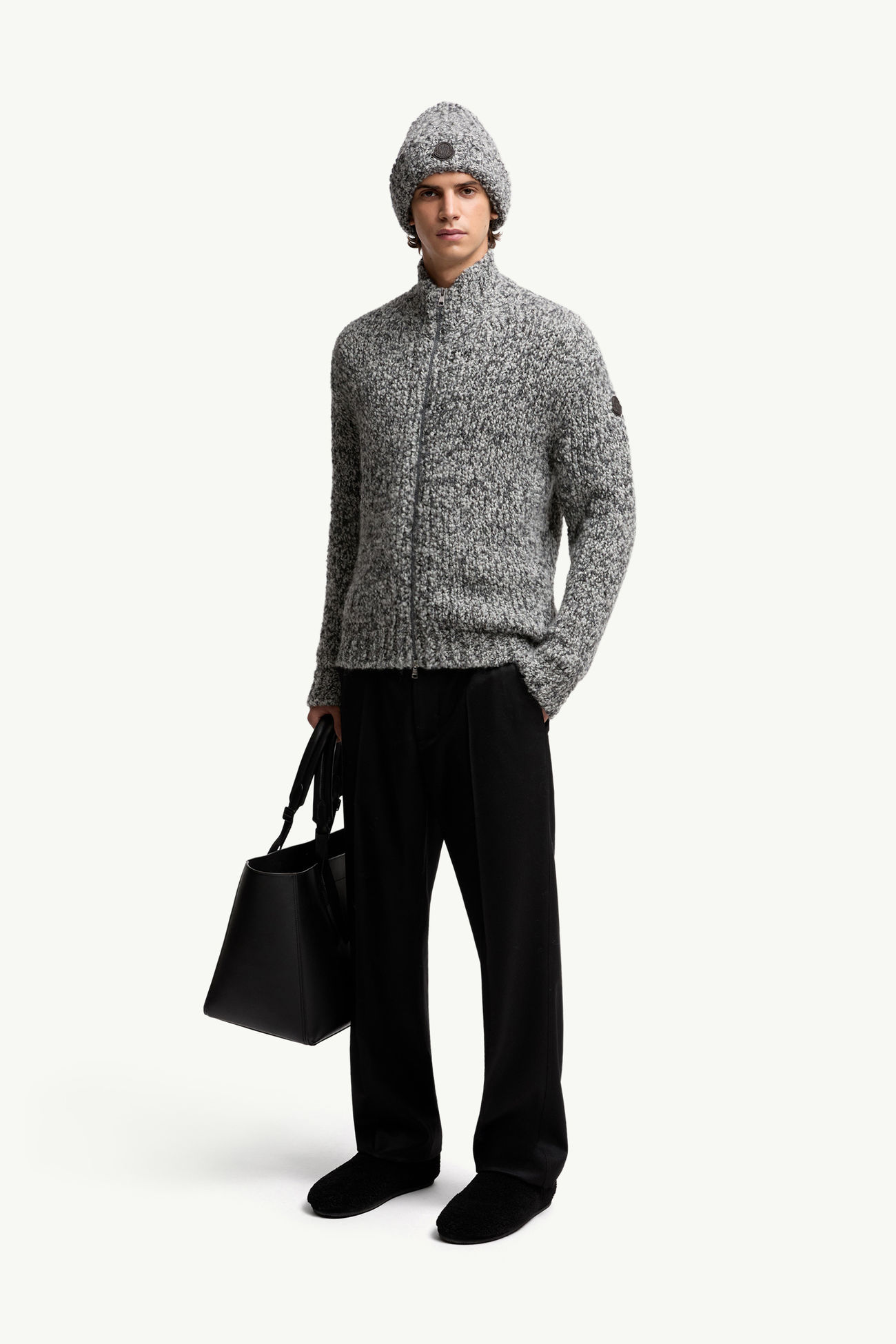 Cardigan con zip in lana e alpaca Uomo Grigio Moncler 0