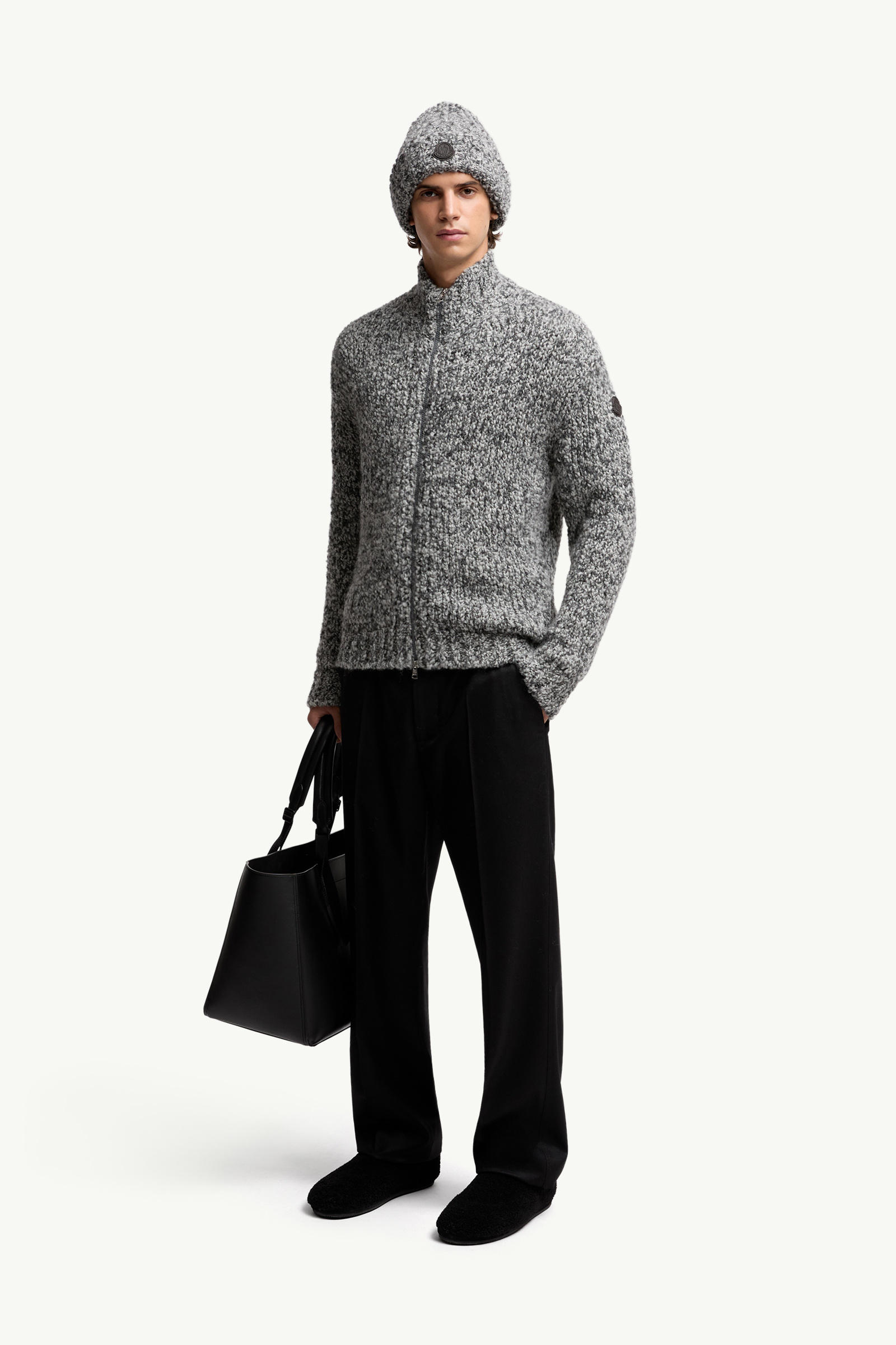 Wool & Alpaca Zip-Up Cardigan Men Gray Moncler 0