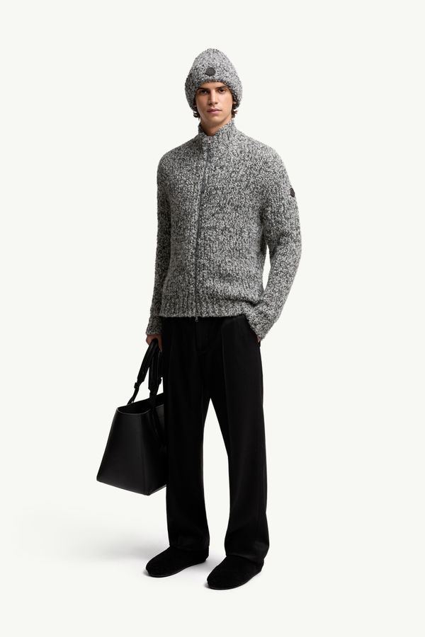 Wool & Alpaca Zip-Up Cardigan Men Grey Moncler 0