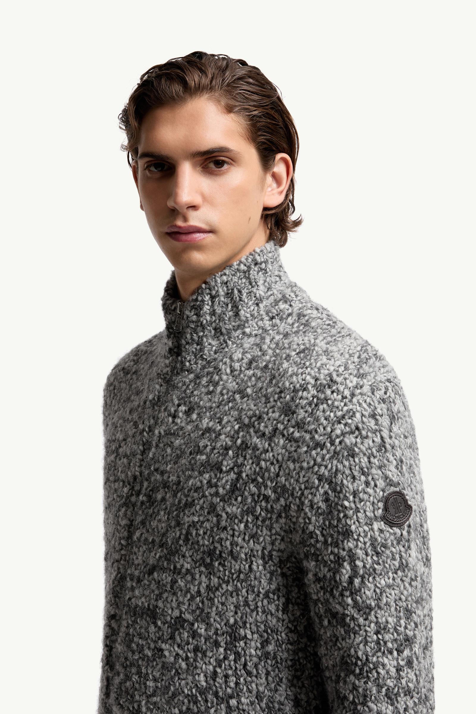 Wool & Alpaca Zip-Up Cardigan Men Gray Moncler 1