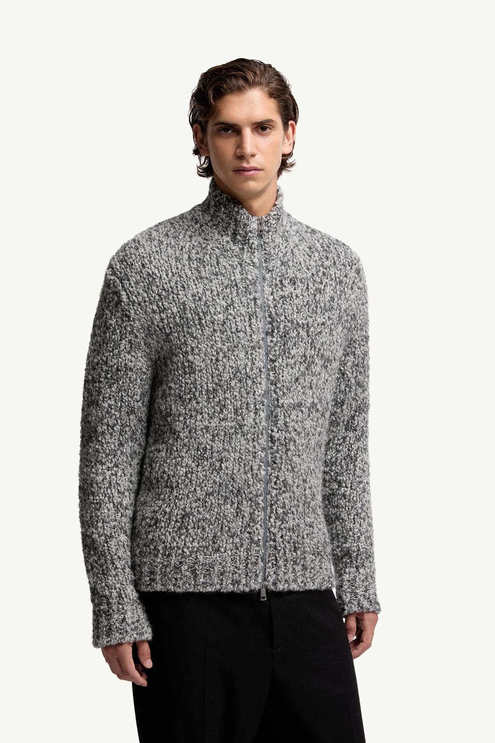 Wool & Alpaca Zip-Up Cardigan Men Gray Moncler 3