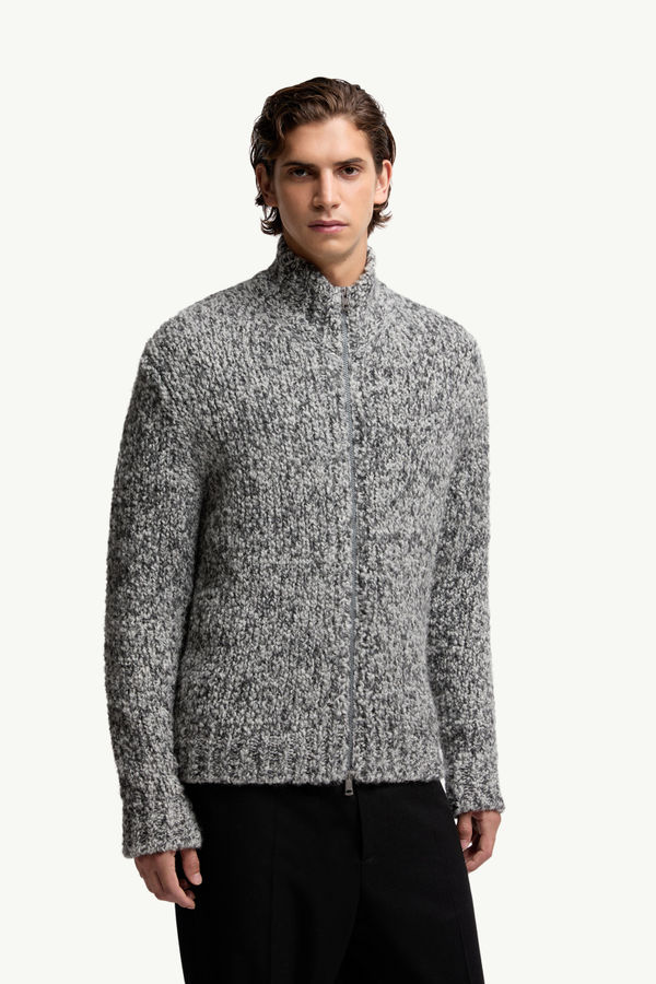 Wool & Alpaca Zip-Up Cardigan Men Grey Moncler 3