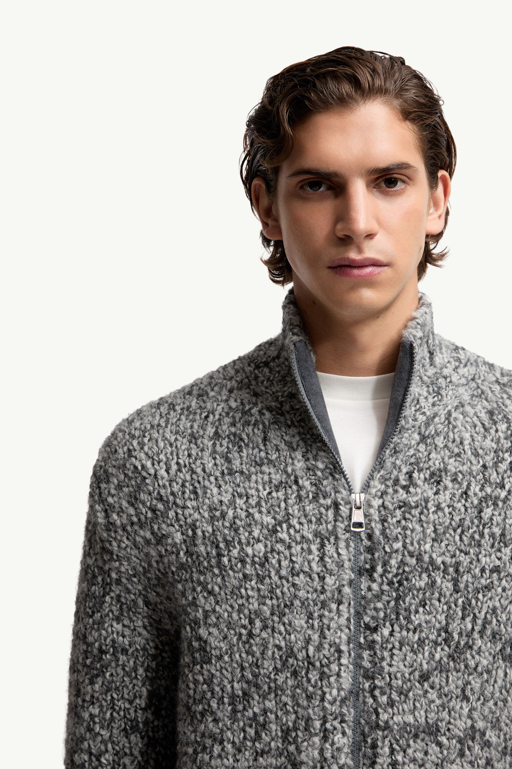 Wool & Alpaca Zip-Up Cardigan Men Gray Moncler 5