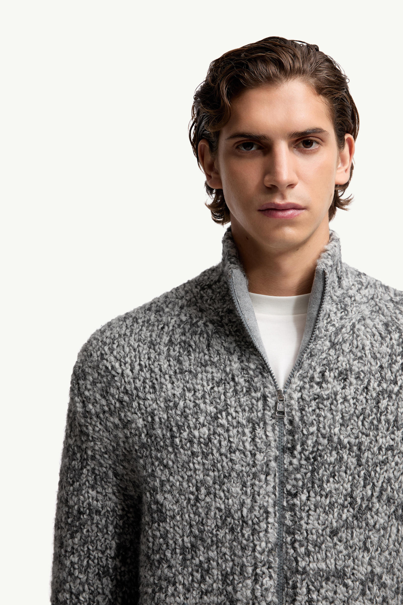 Wool & Alpaca Zip-Up Cardigan Men Gray Moncler 5