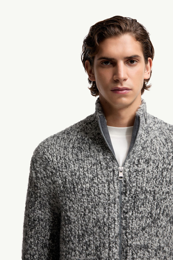 Wool & Alpaca Zip-Up Cardigan Men Grey Moncler 5