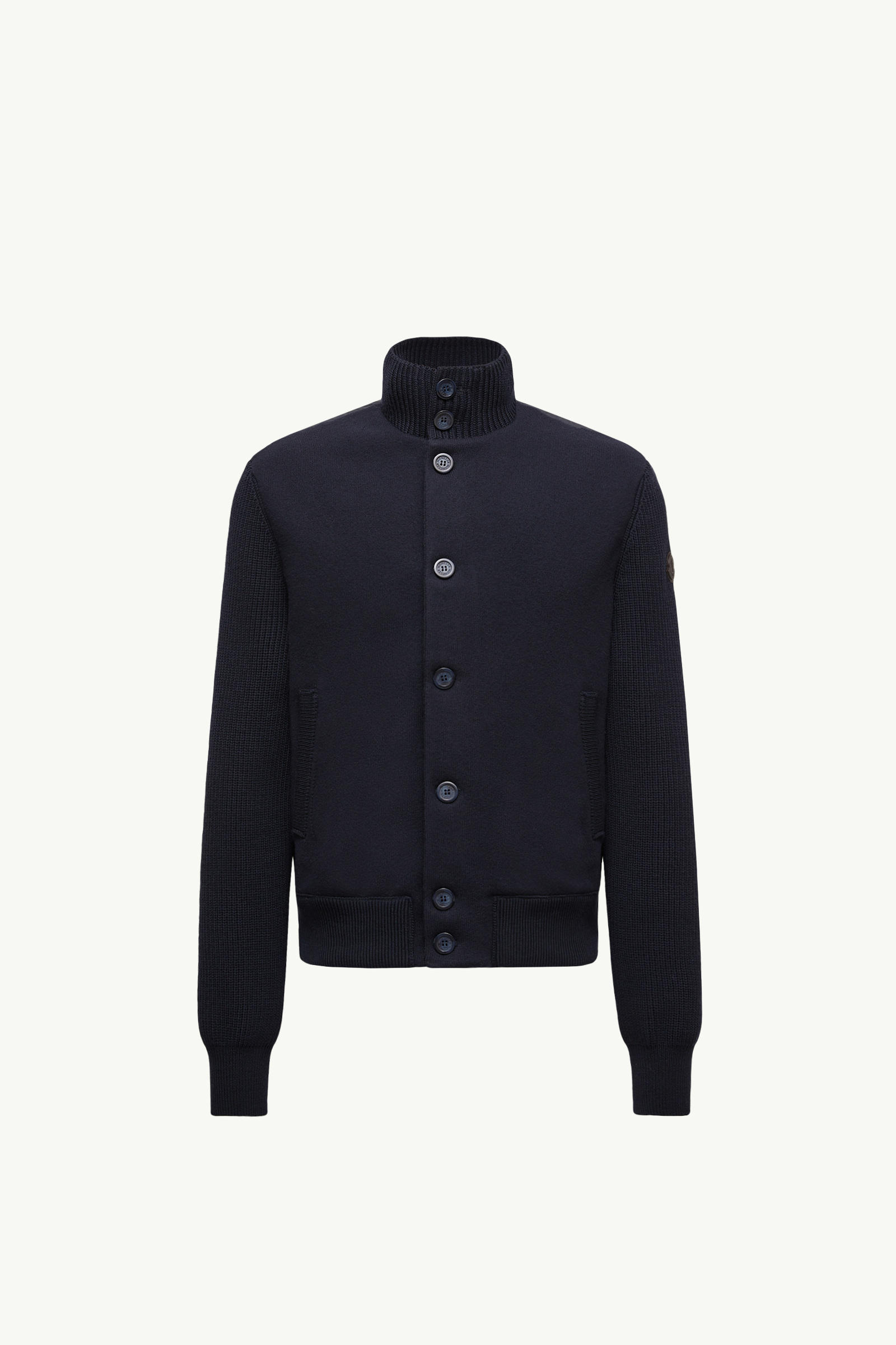 Padded Wool Zip-up Cardigan Men Navy Blue Moncler 2