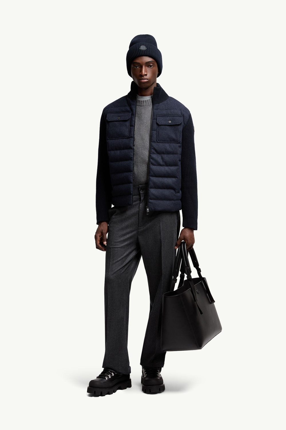 Padded Wool Zip-up Cardigan Men Navy Blue Moncler 0
