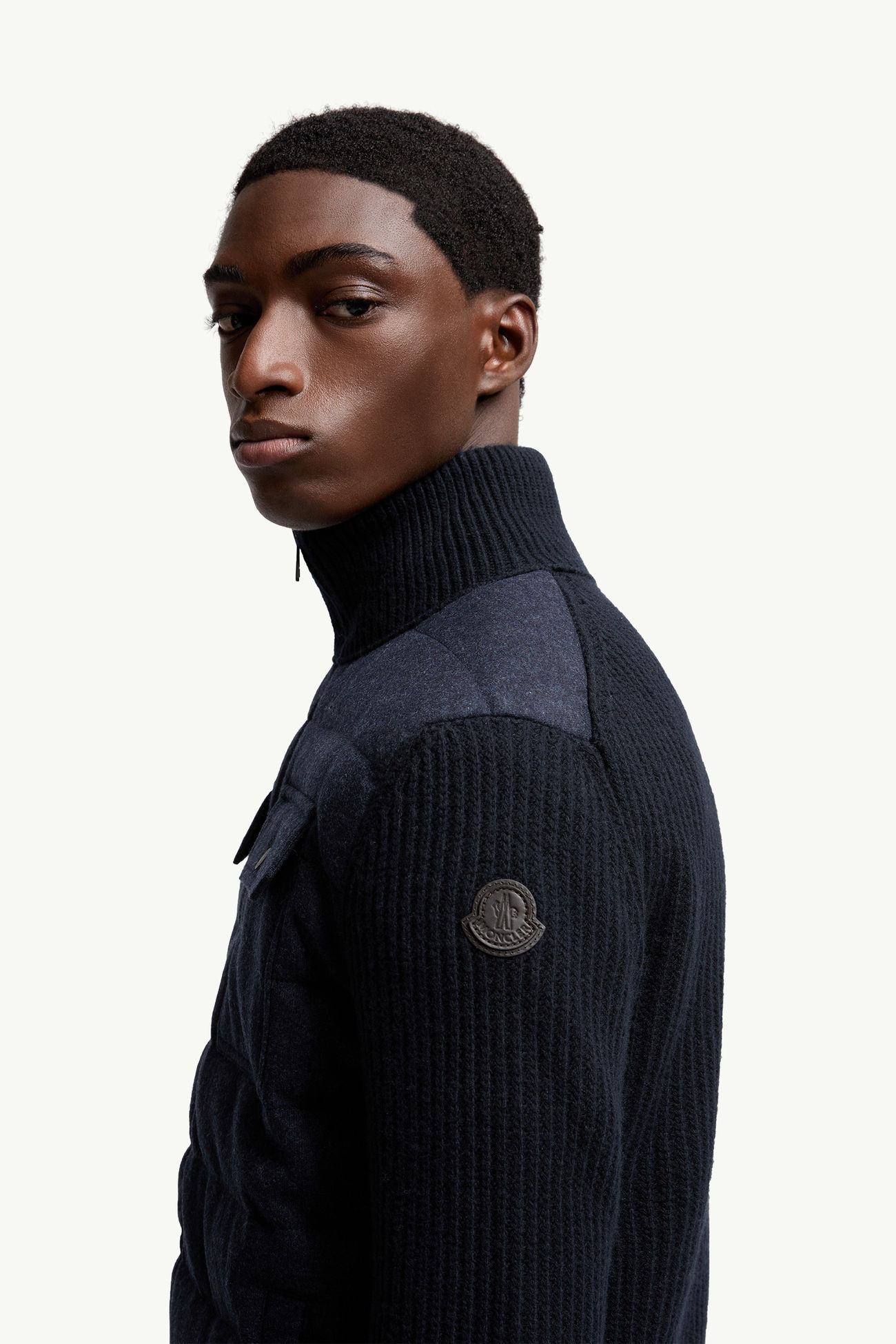 Wattierte Strickjacke aus Wolle mit Reißverschluss Herren Navyblau Moncler 1