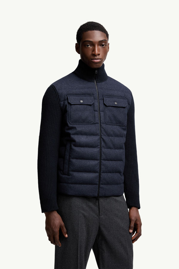 Wattierte Strickjacke aus Wolle mit Reißverschluss Herren Navyblau Moncler 3