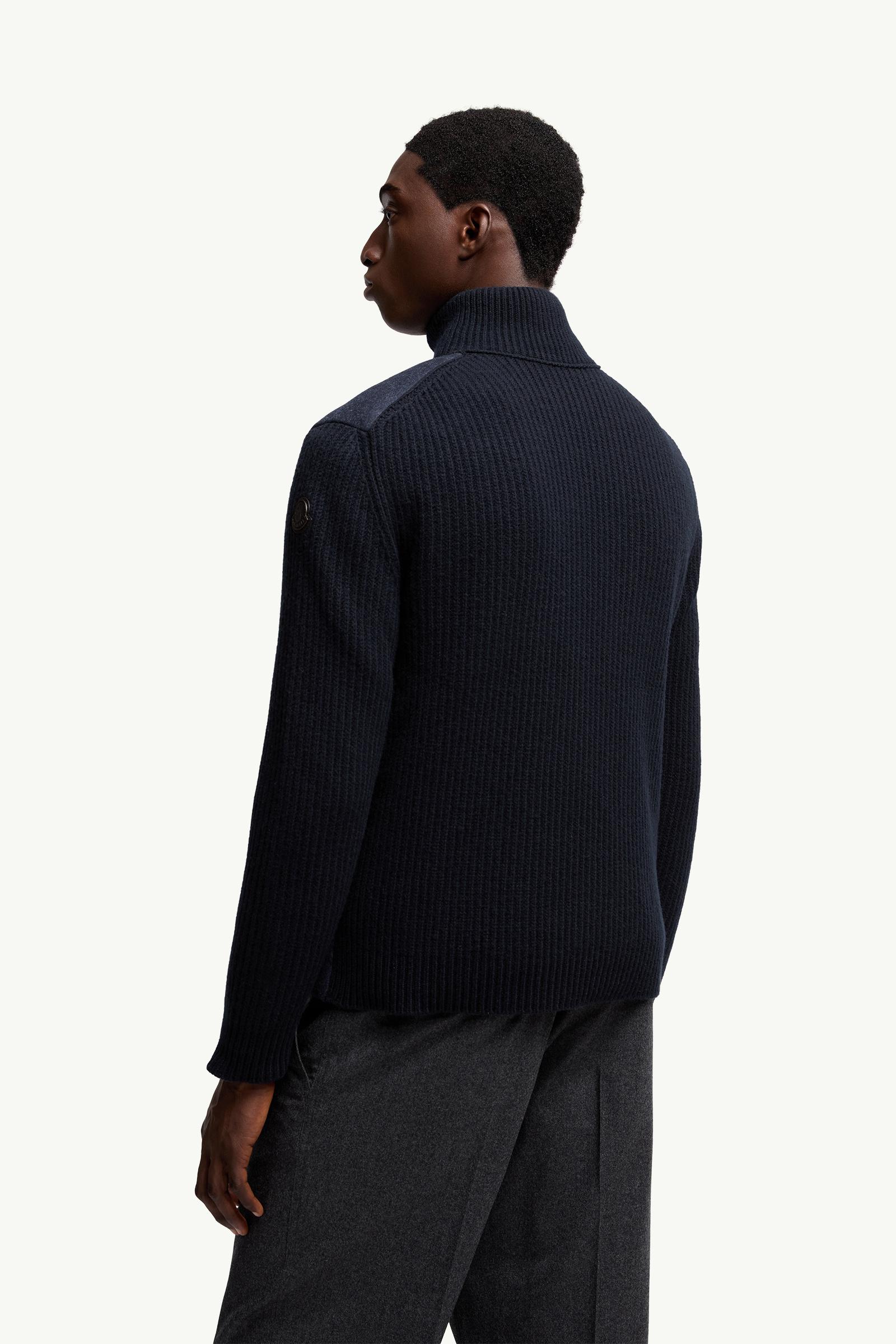 Navy Blue Padded Wool Zip-up Cardigan - Sweaters & Cardigans for