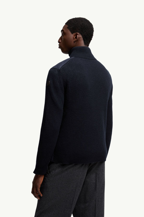 Padded Wool Zip-up Cardigan Men Navy Blue Moncler 4