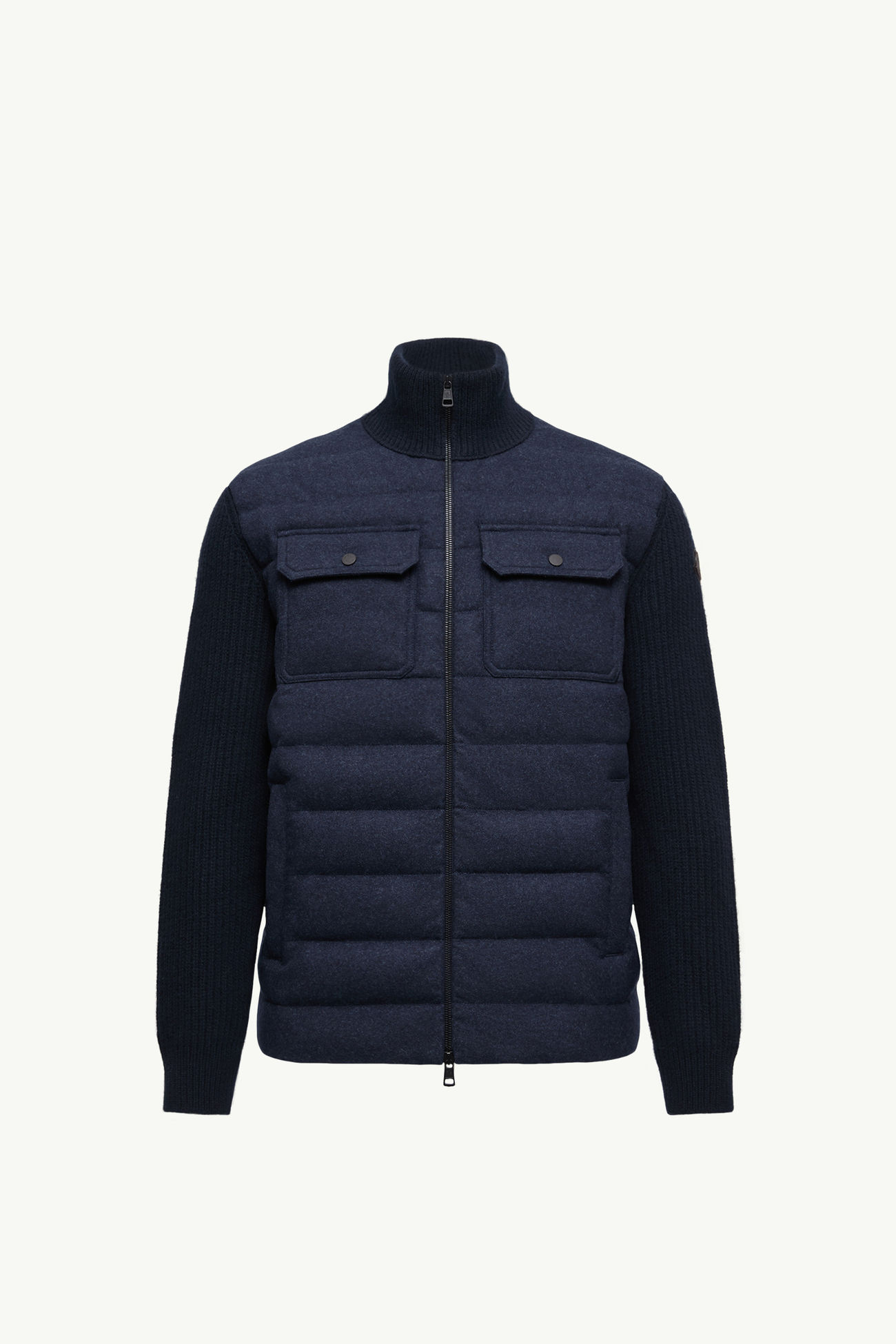 Cardigan zippé matelassé en laine Hommes Bleu marine Moncler 2