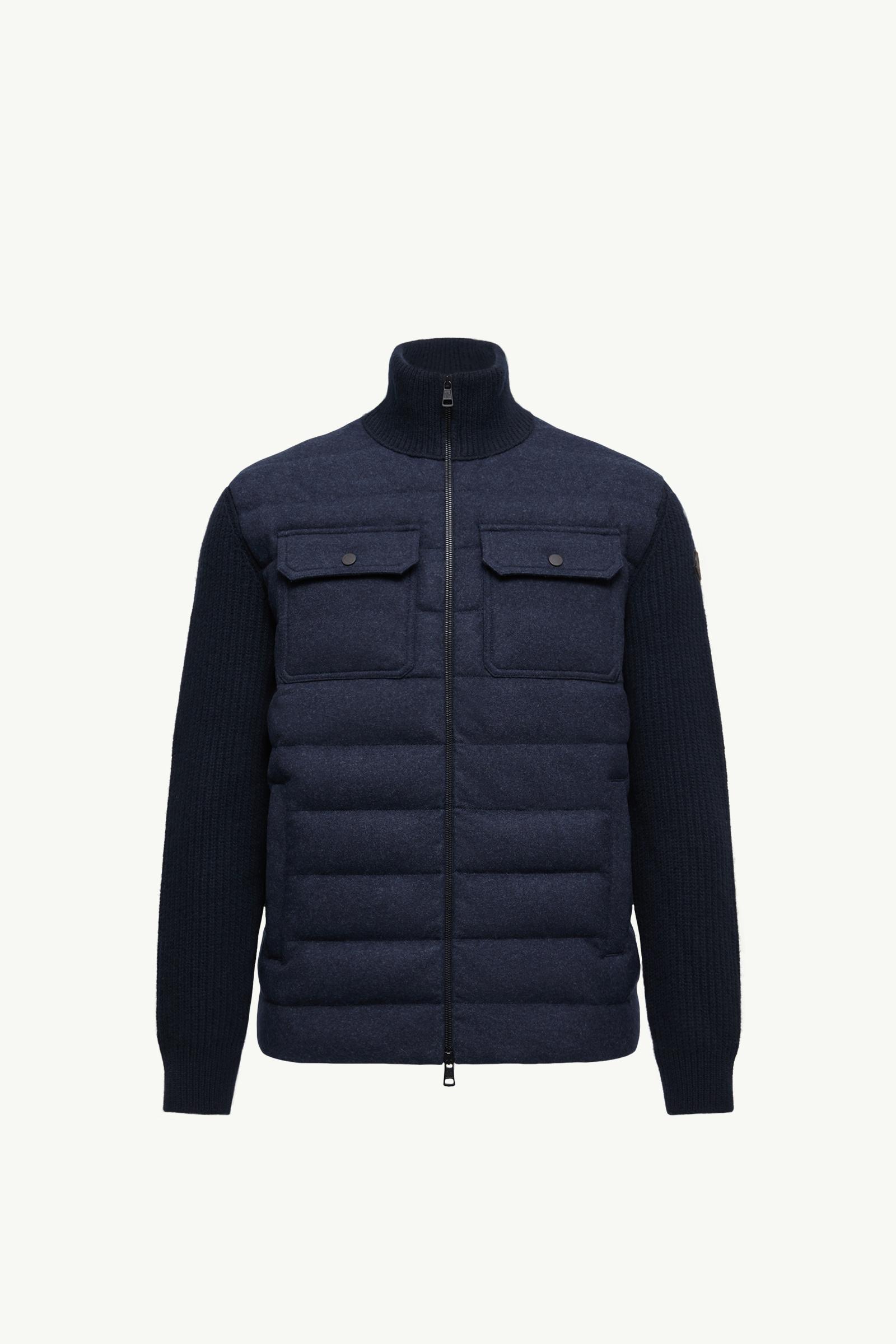 Navy Blue Padded Wool Zip-up Cardigan - Sweaters & Cardigans for