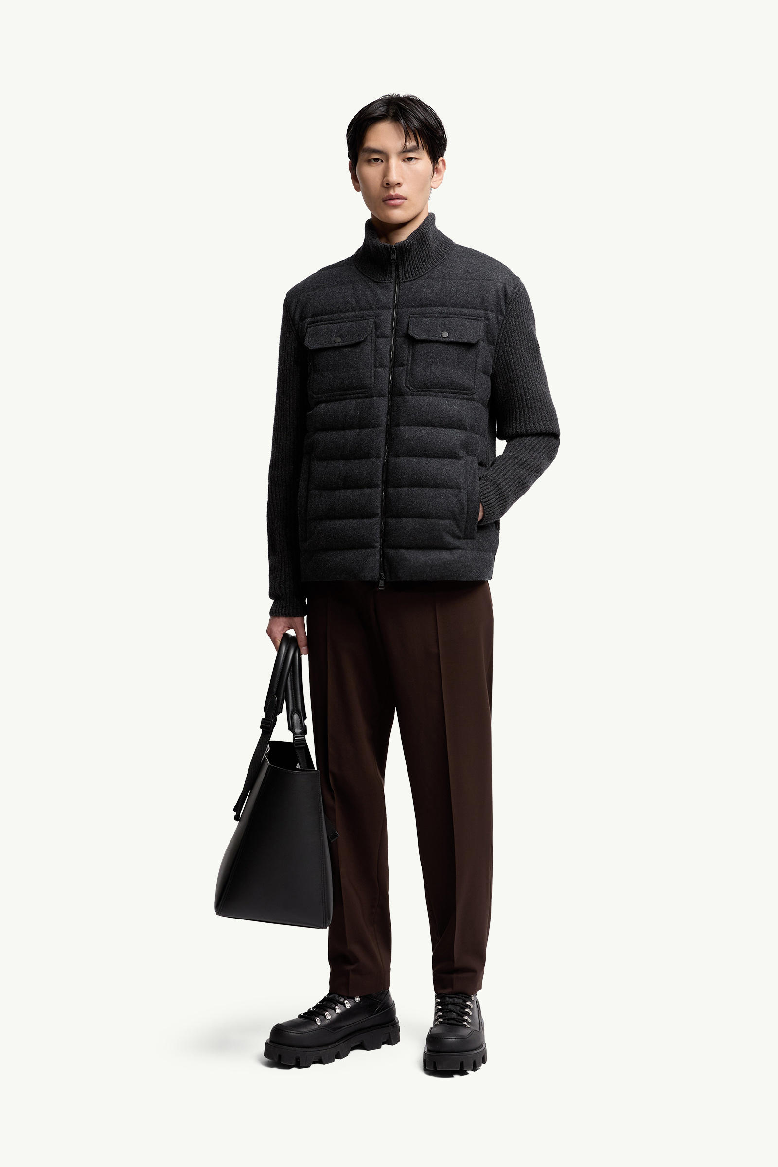 Padded Wool Zip-up Cardigan Men Dark Gray Moncler 0