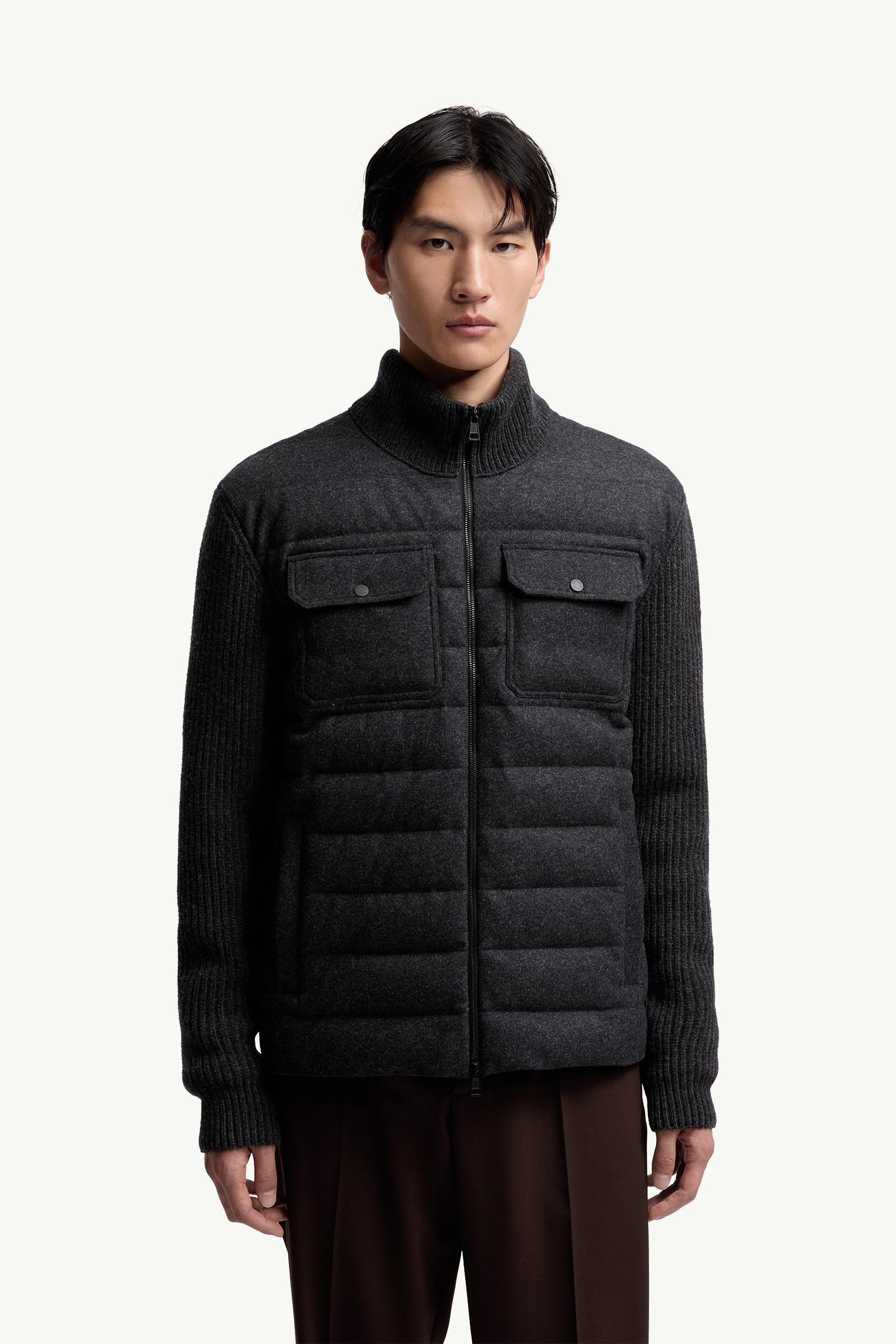 Padded Wool Zip-up Cardigan Men Dark Gray Moncler 3