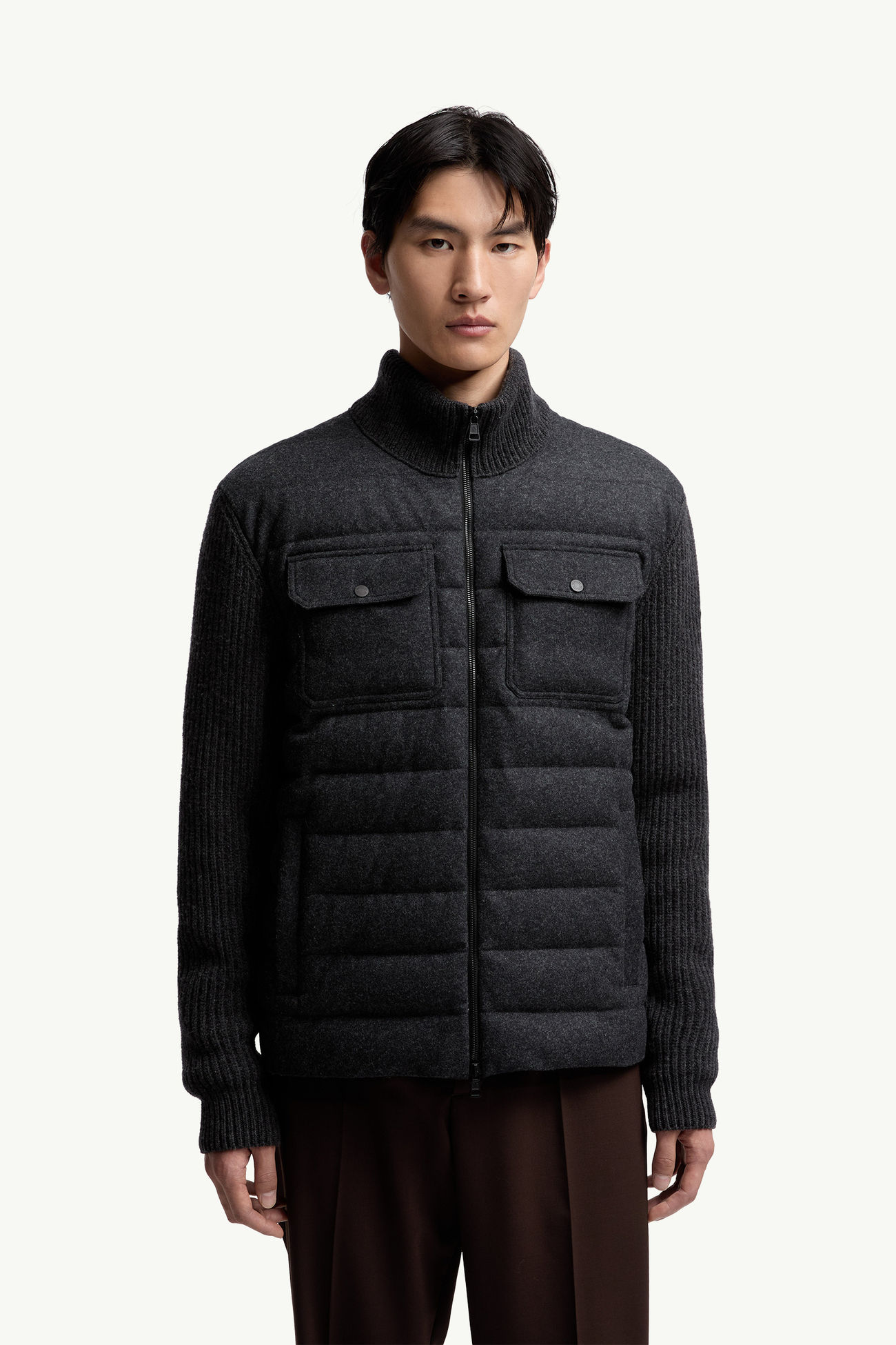 패딩 울 집업 카디건 남성 다크 그레이 Moncler 3