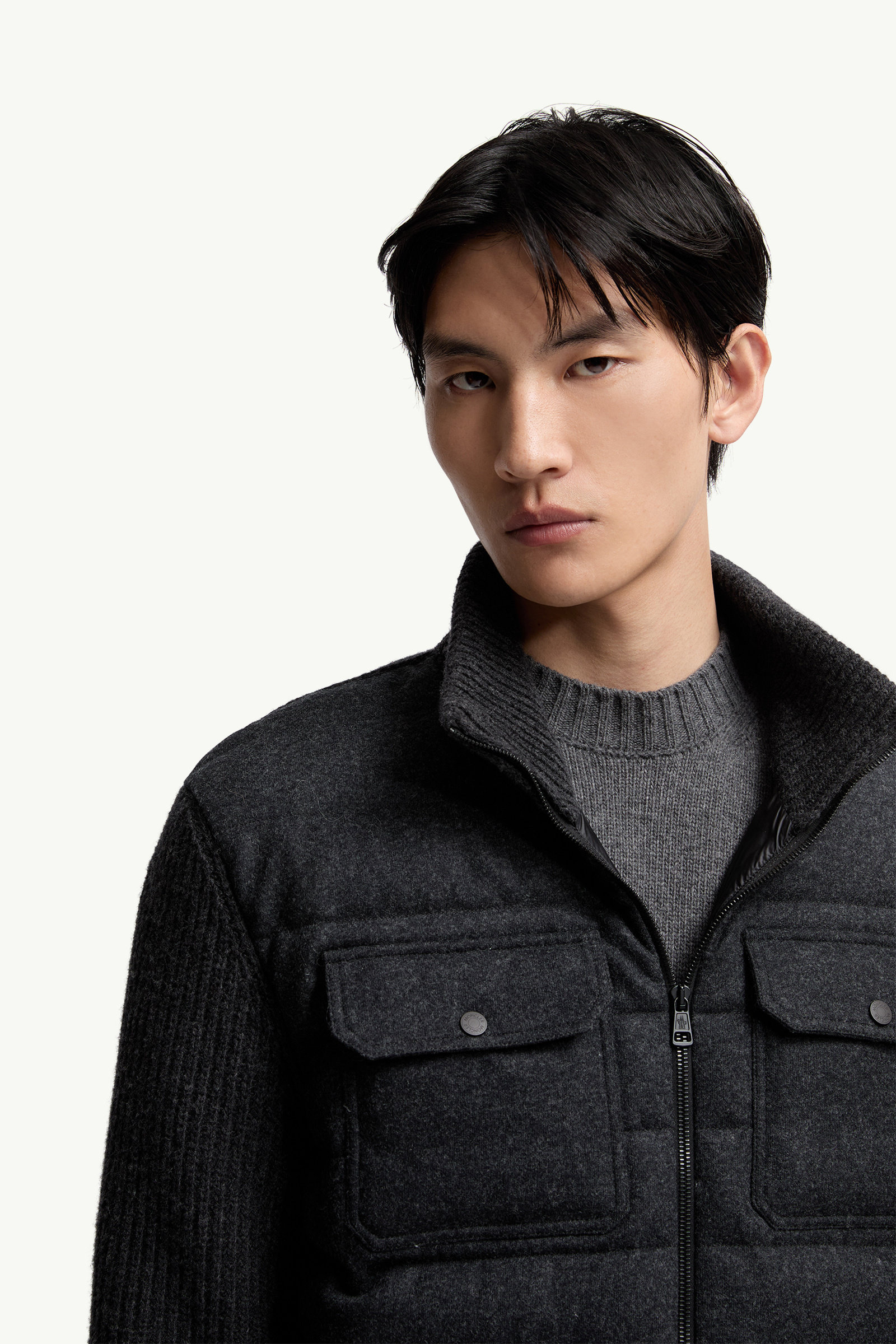 Cardigan zippé matelassé en laine Hommes Gris foncé Moncler 5