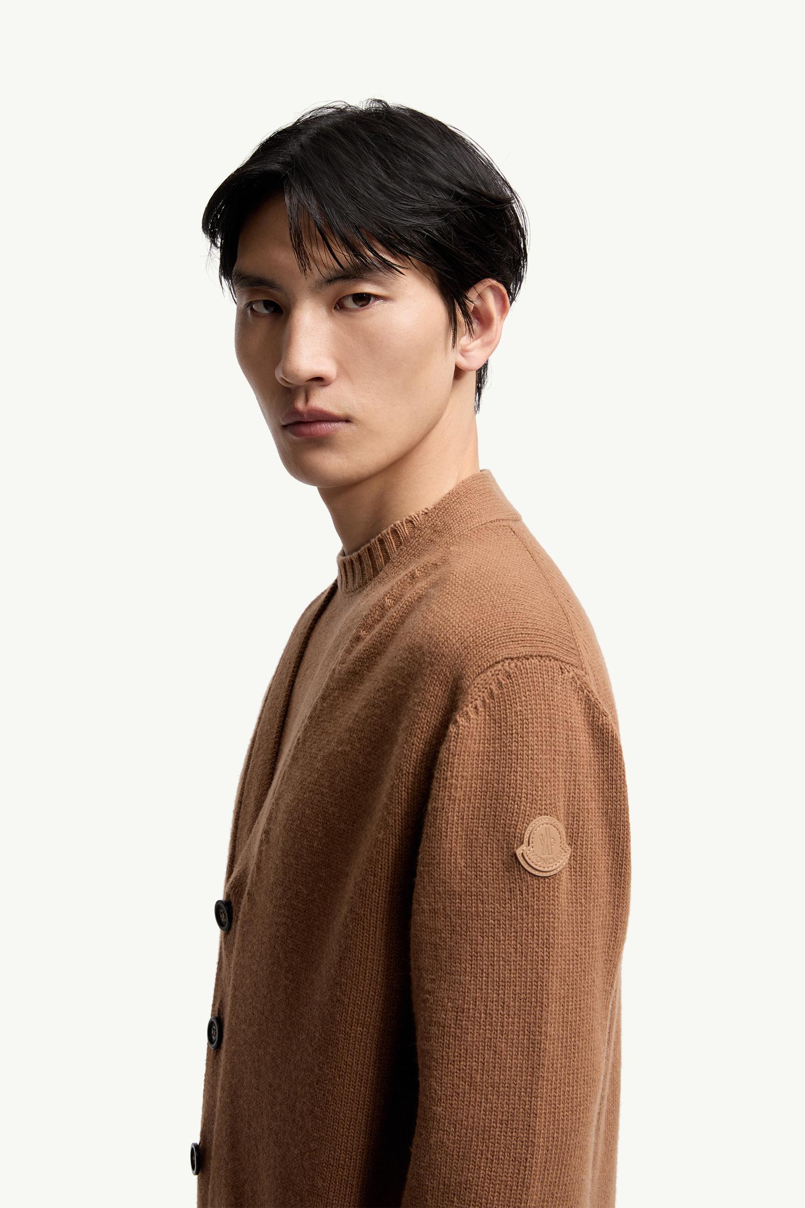 V-Neck Wool Cardigan Men Camel Beige Moncler 1
