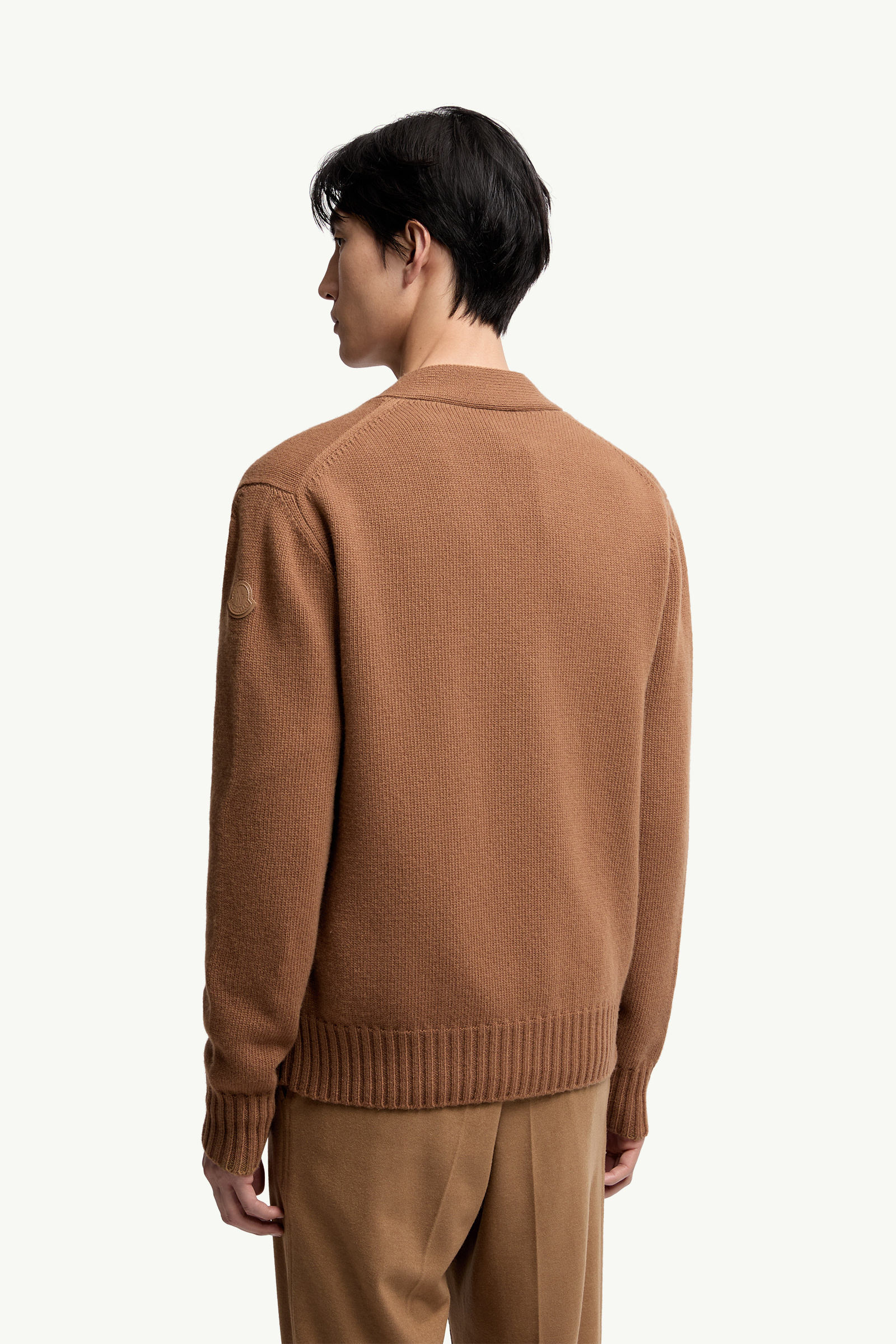 V-Neck Wool Cardigan Men Camel Beige Moncler 4