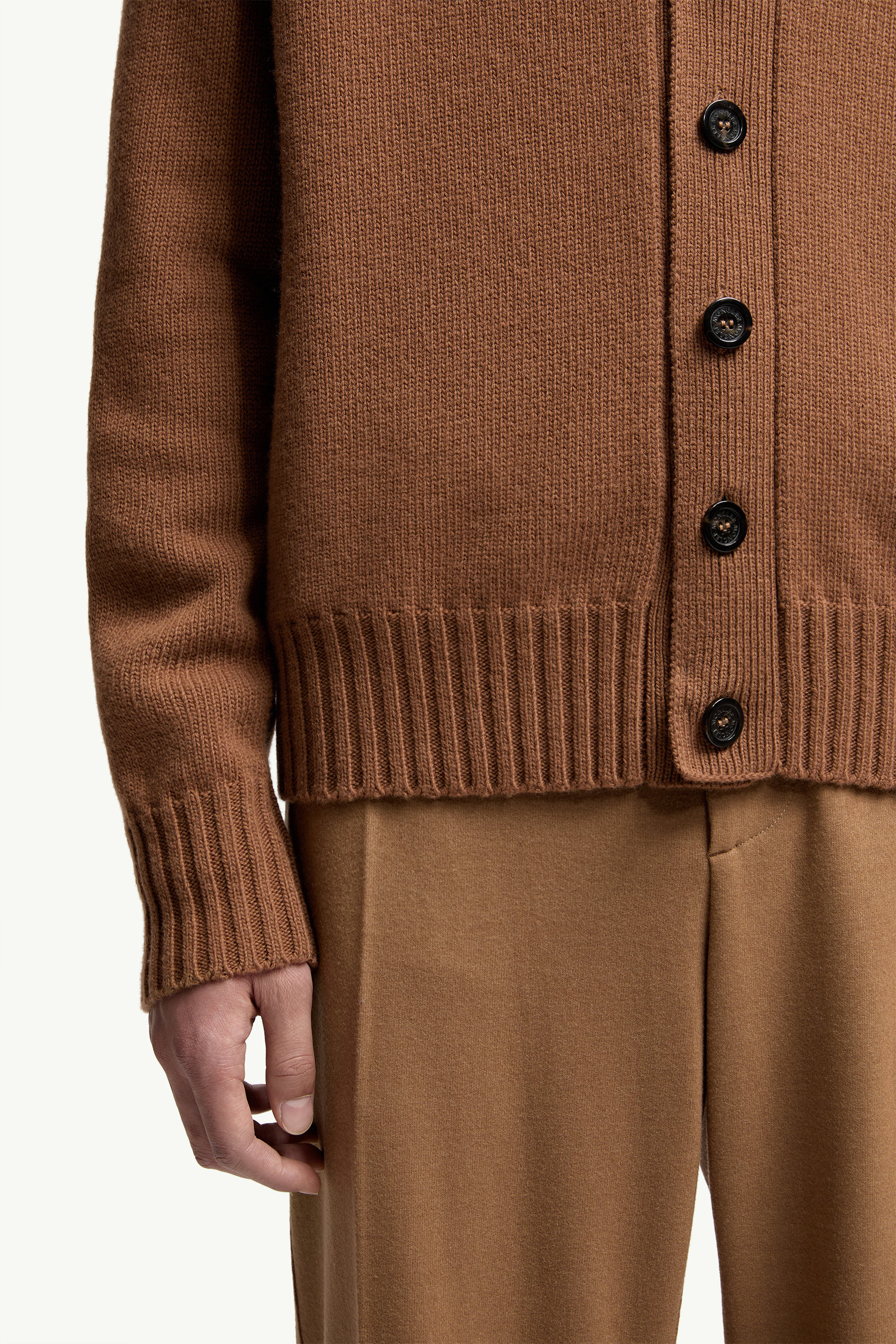 V-Neck Wool Cardigan Men Camel Beige Moncler 5