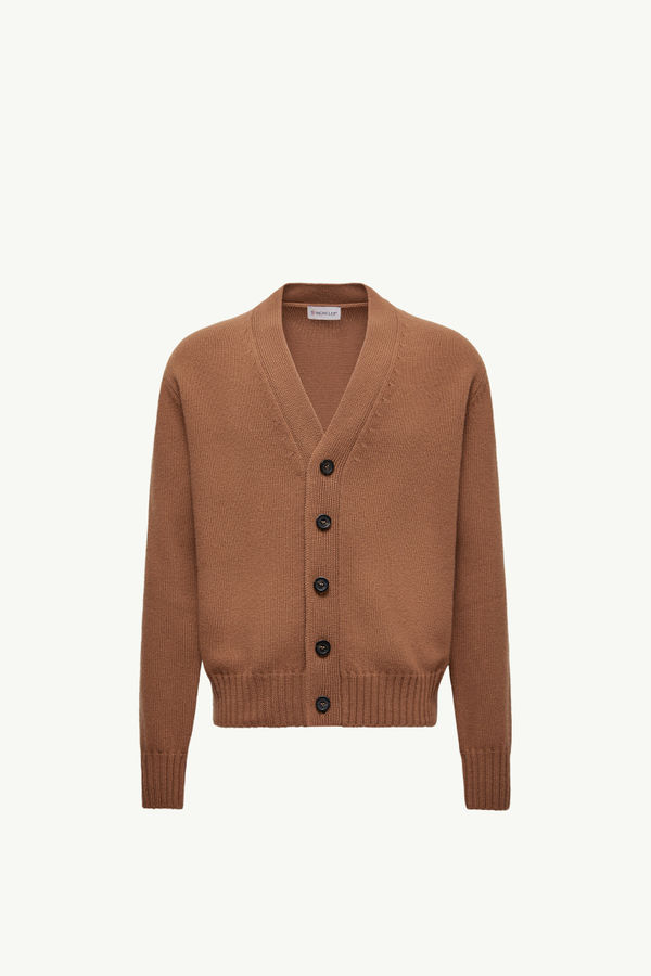 V-Neck Wool Cardigan Men Camel Beige Moncler 2