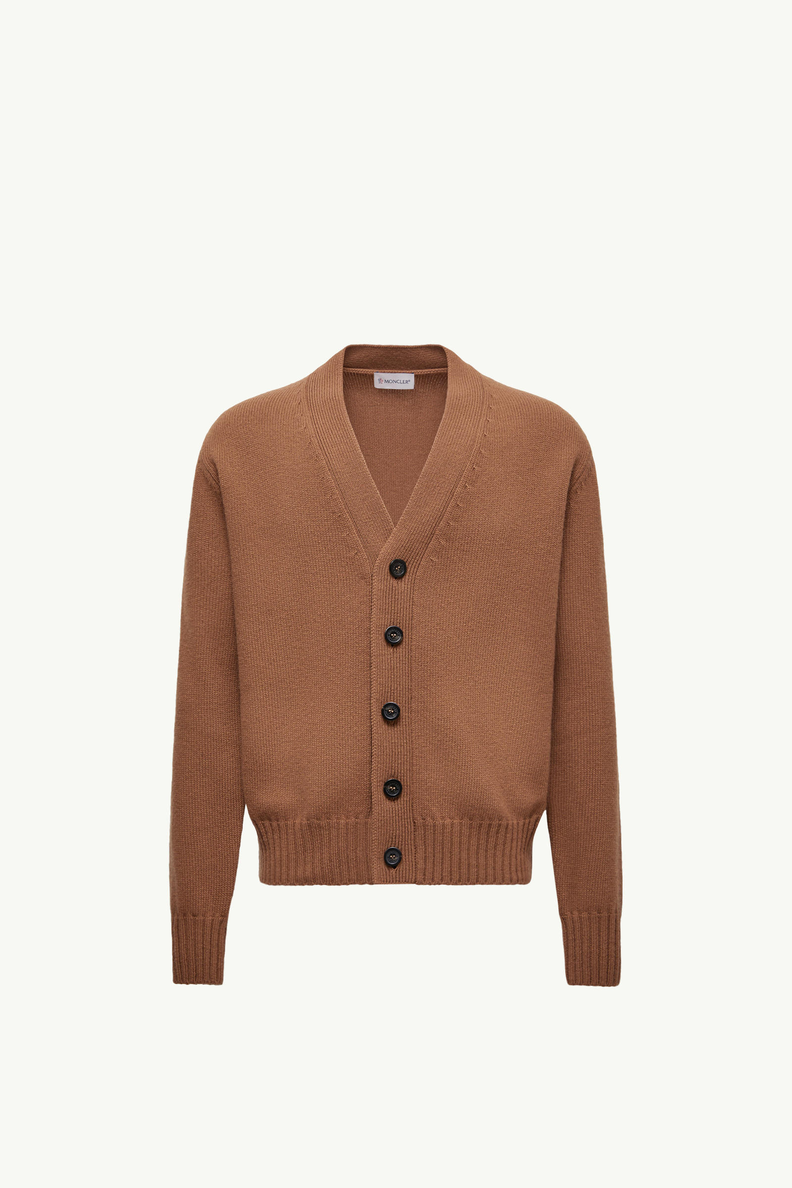 V-Neck Wool Cardigan Men Camel Beige Moncler 2