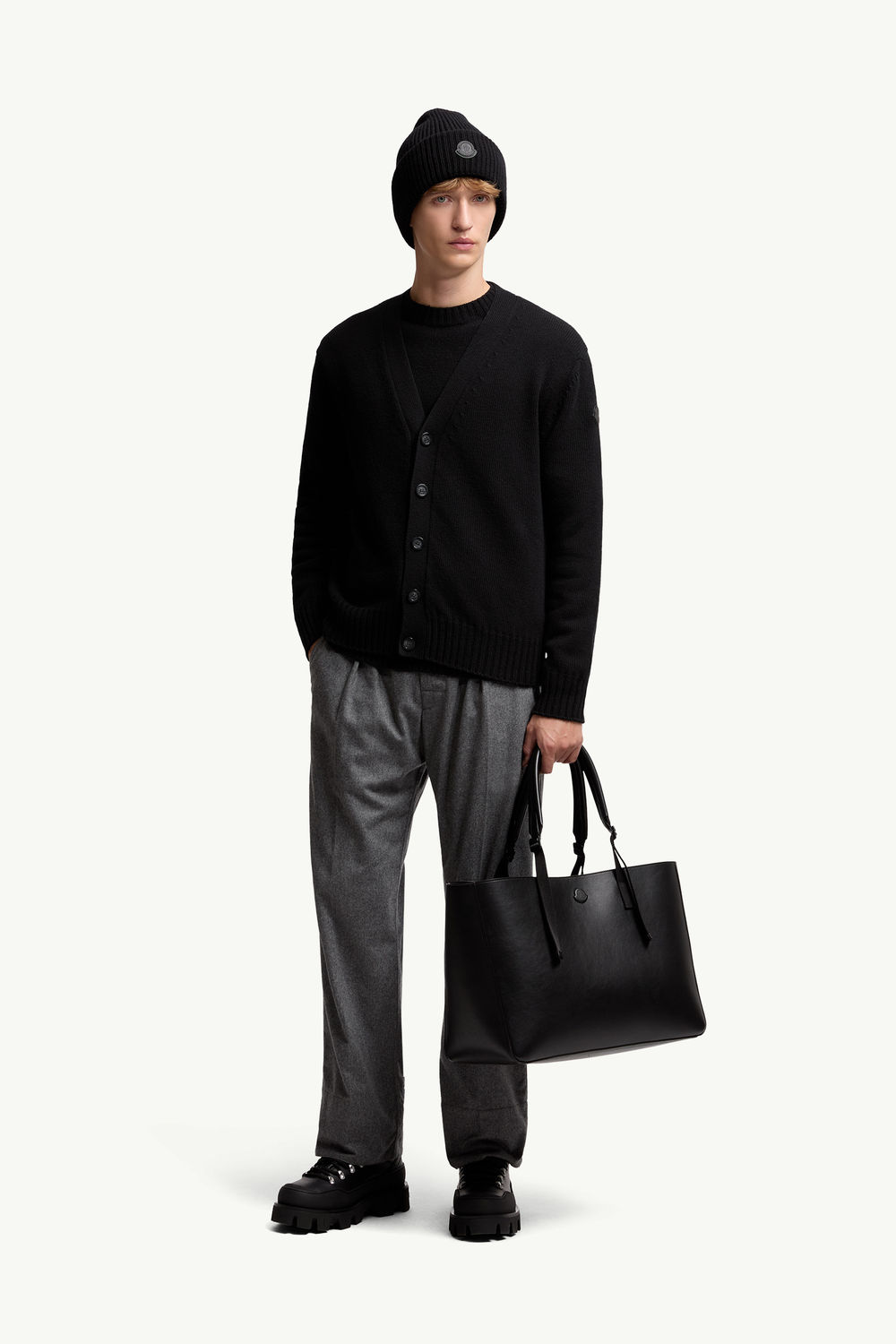 V-Neck Wool Cardigan Men Black Moncler 0