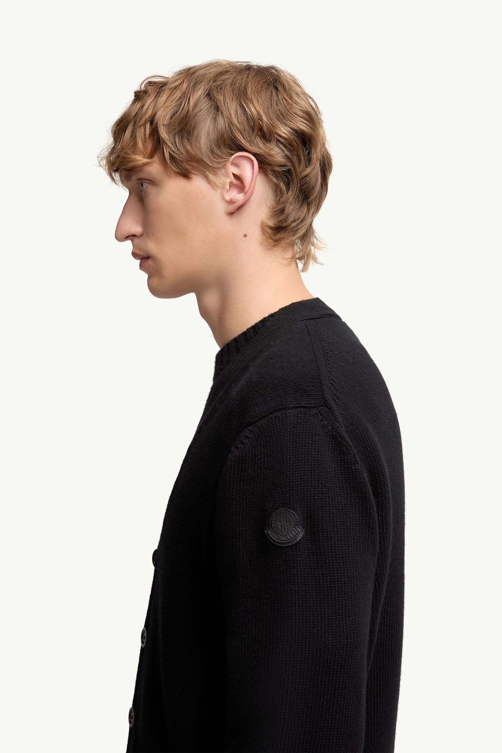 V-Neck Wool Cardigan Men Black Moncler 1