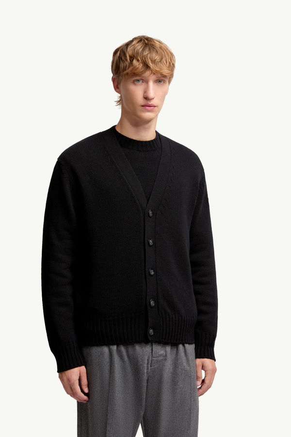 V-Neck Wool Cardigan Men Black Moncler 3