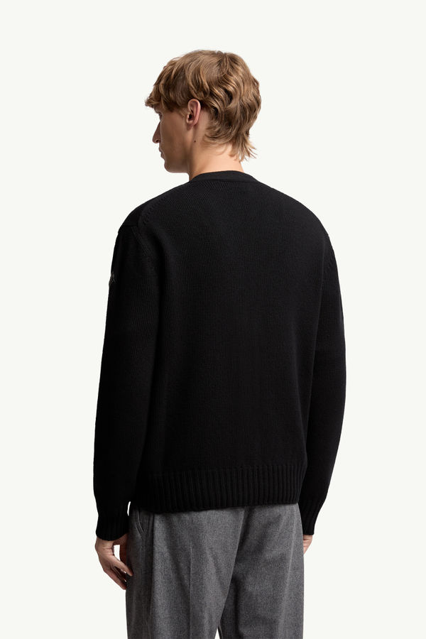 V-Neck Wool Cardigan Men Black Moncler 4