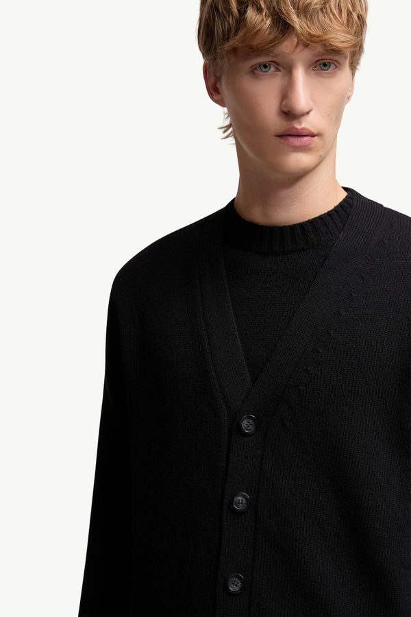 V-Neck Wool Cardigan Men Black Moncler 5