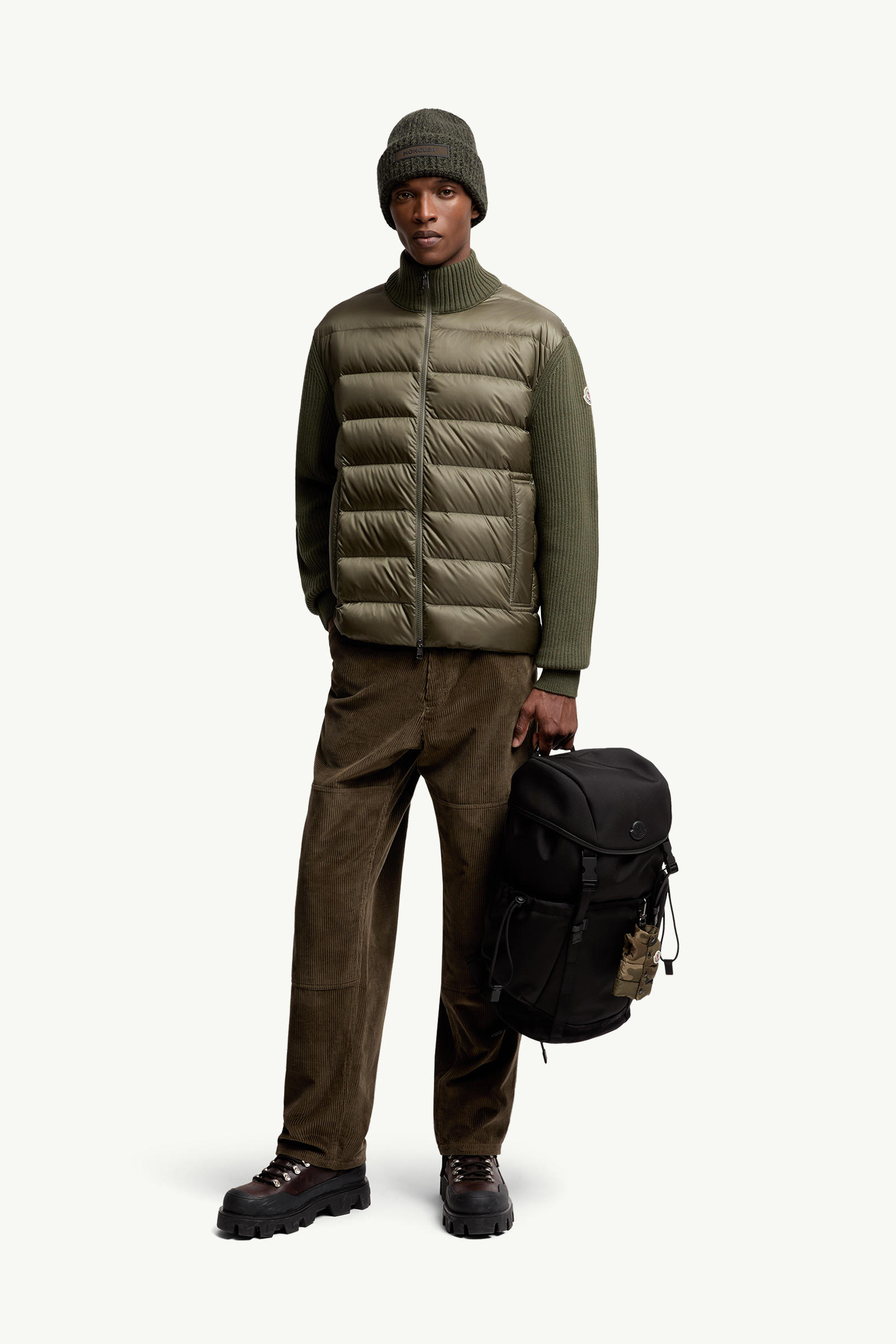 Padded Wool & Cashmere Zip-Up Cardigan Men Olive Green Moncler 0
