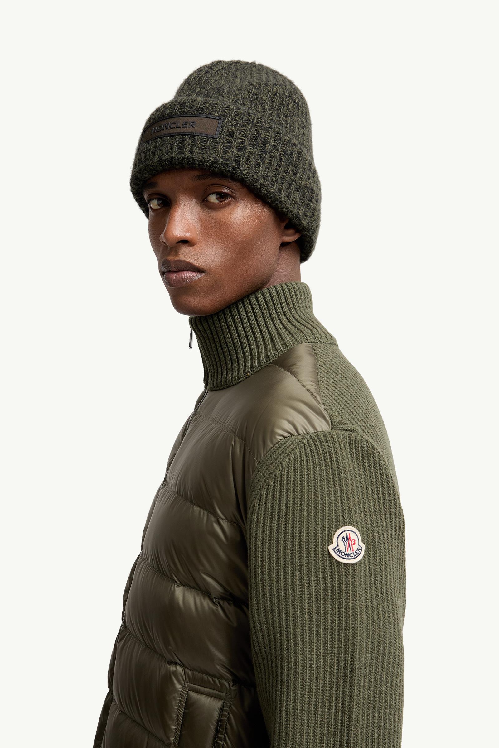 Padded Wool & Cashmere Zip-Up Cardigan Men Olive Green Moncler 1