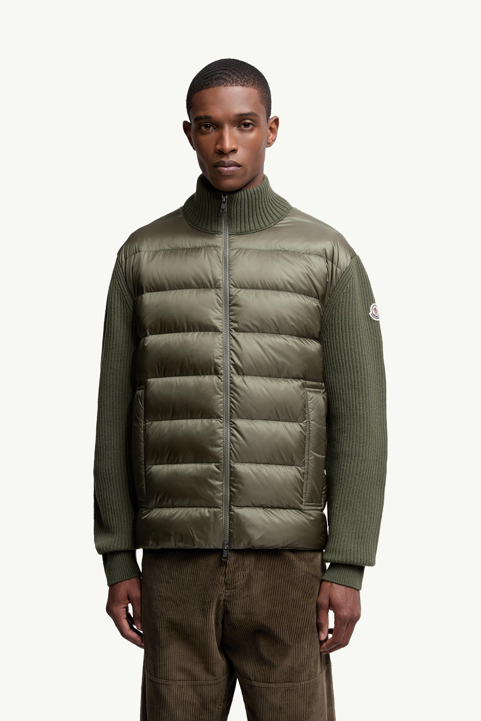 Padded Wool & Cashmere Zip-Up Cardigan Men Olive Green Moncler 3