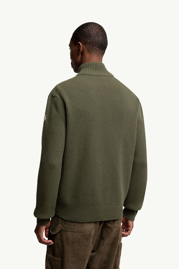 Padded Wool & Cashmere Zip-Up Cardigan Men Olive Green Moncler 4