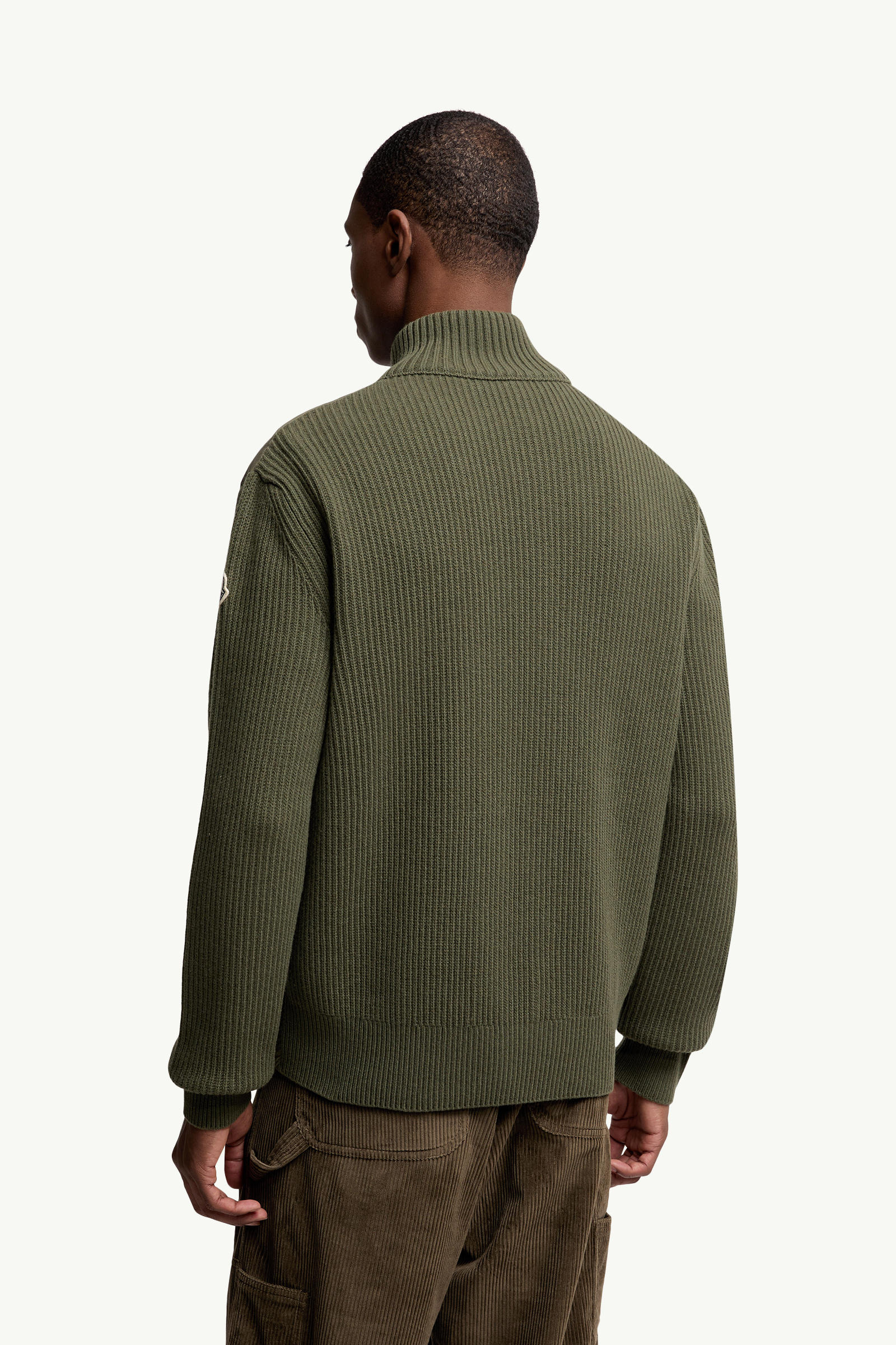 Padded Wool & Cashmere Zip-Up Cardigan Men Olive Green Moncler 4