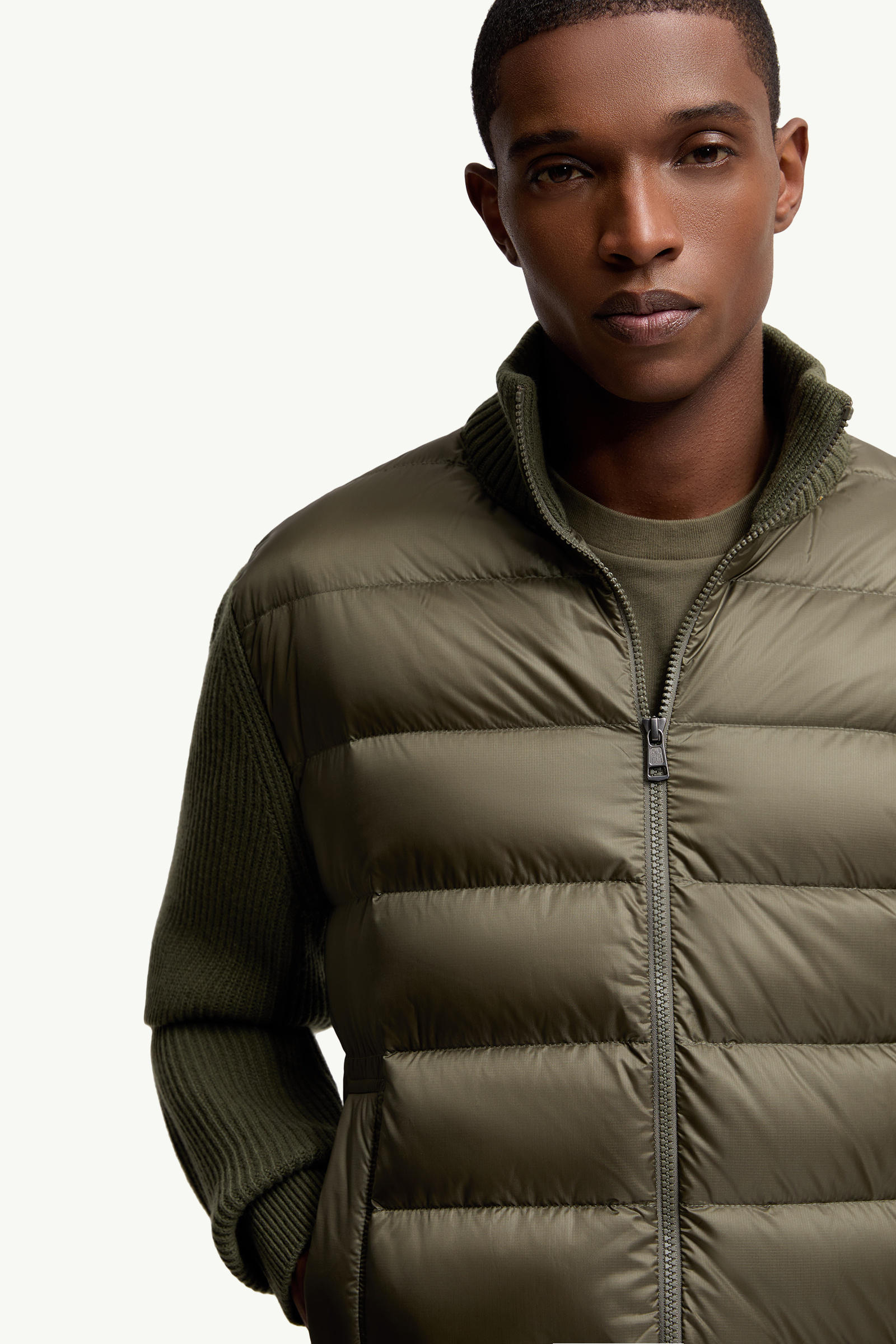 Padded Wool & Cashmere Zip-Up Cardigan Men Olive Green Moncler 5