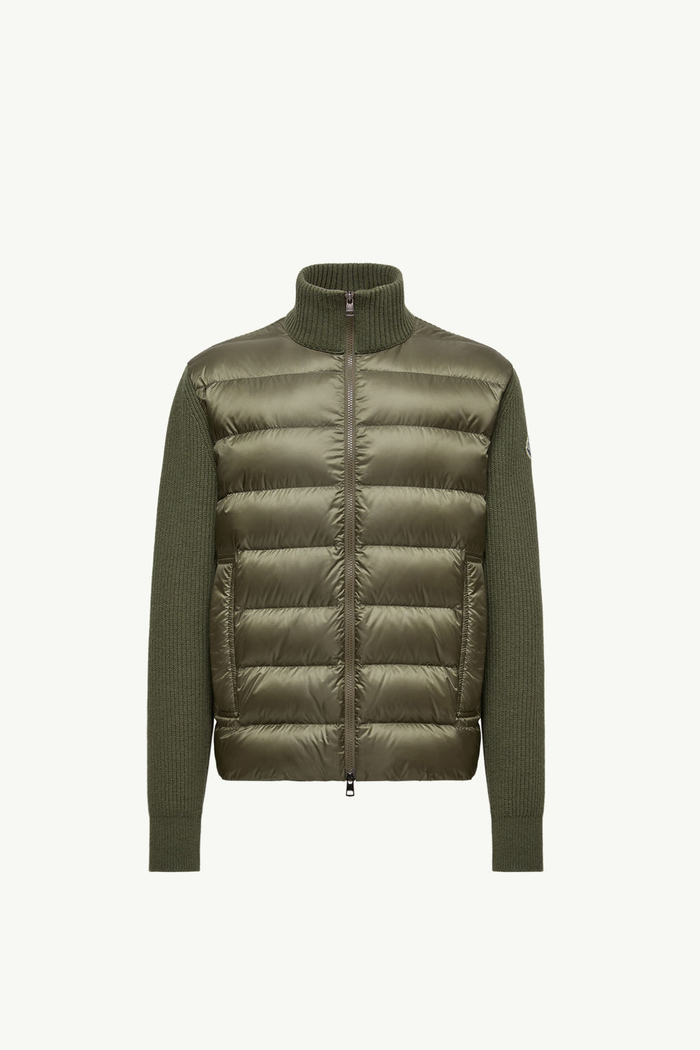 Padded Wool & Cashmere Zip-Up Cardigan Men Olive Green Moncler 2