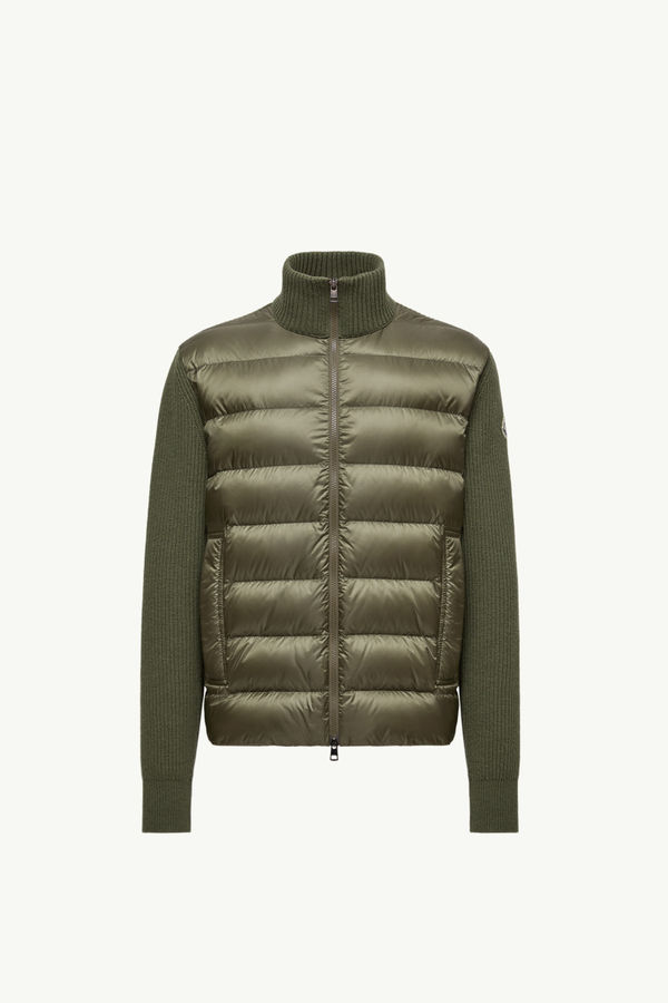 Padded Wool & Cashmere Zip-Up Cardigan Men Olive Green Moncler 2