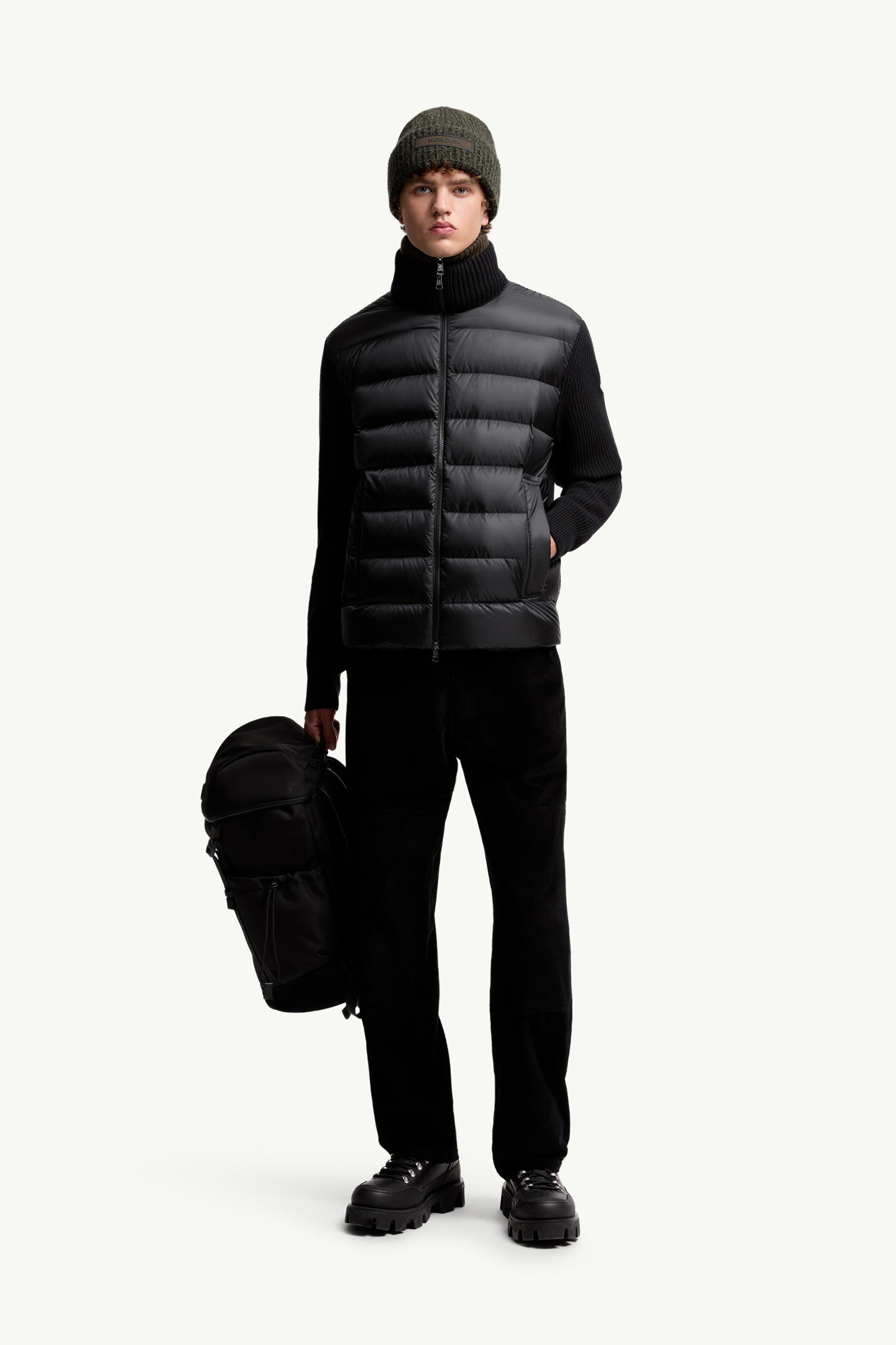 Padded Wool & Cashmere Zip-Up Cardigan Men Black Moncler 0