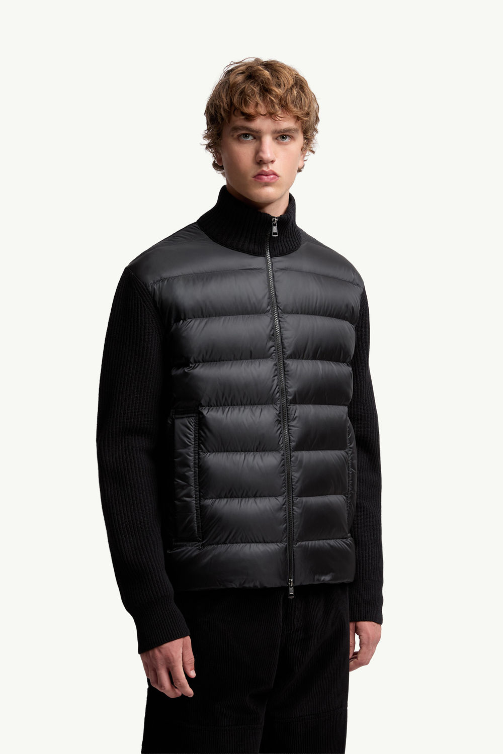 Gepolsterte Strickjacke mit Reißverschluss aus Wolle und Kaschmir Herren Schwarz Moncler 3