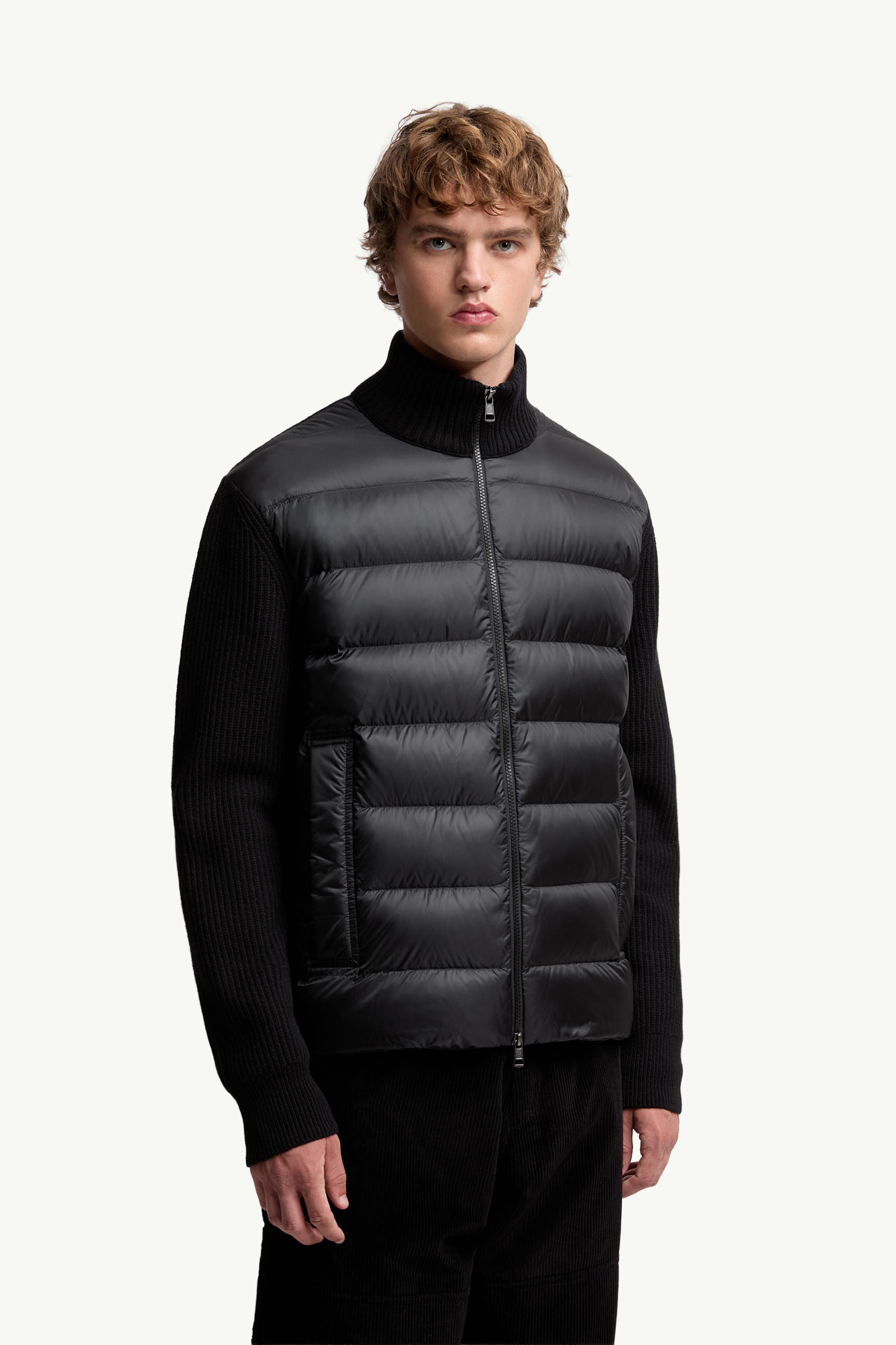 Padded Wool & Cashmere Zip-Up Cardigan Men Black Moncler 3