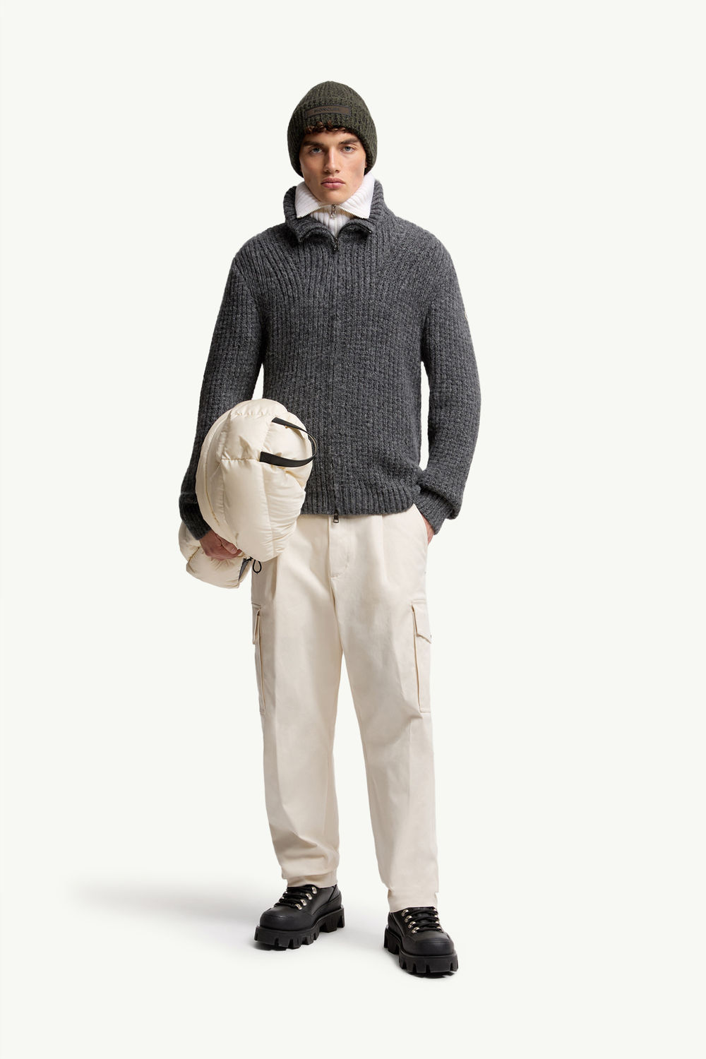 Alpaca & Wool Zip-Up Cardigan Men Dark Gray Moncler 0