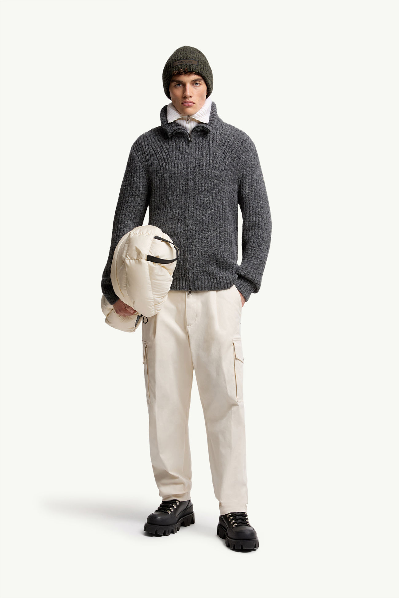 Cardigan con Zip in Alpaca e Lana Uomo Grigio Scuro Moncler 0